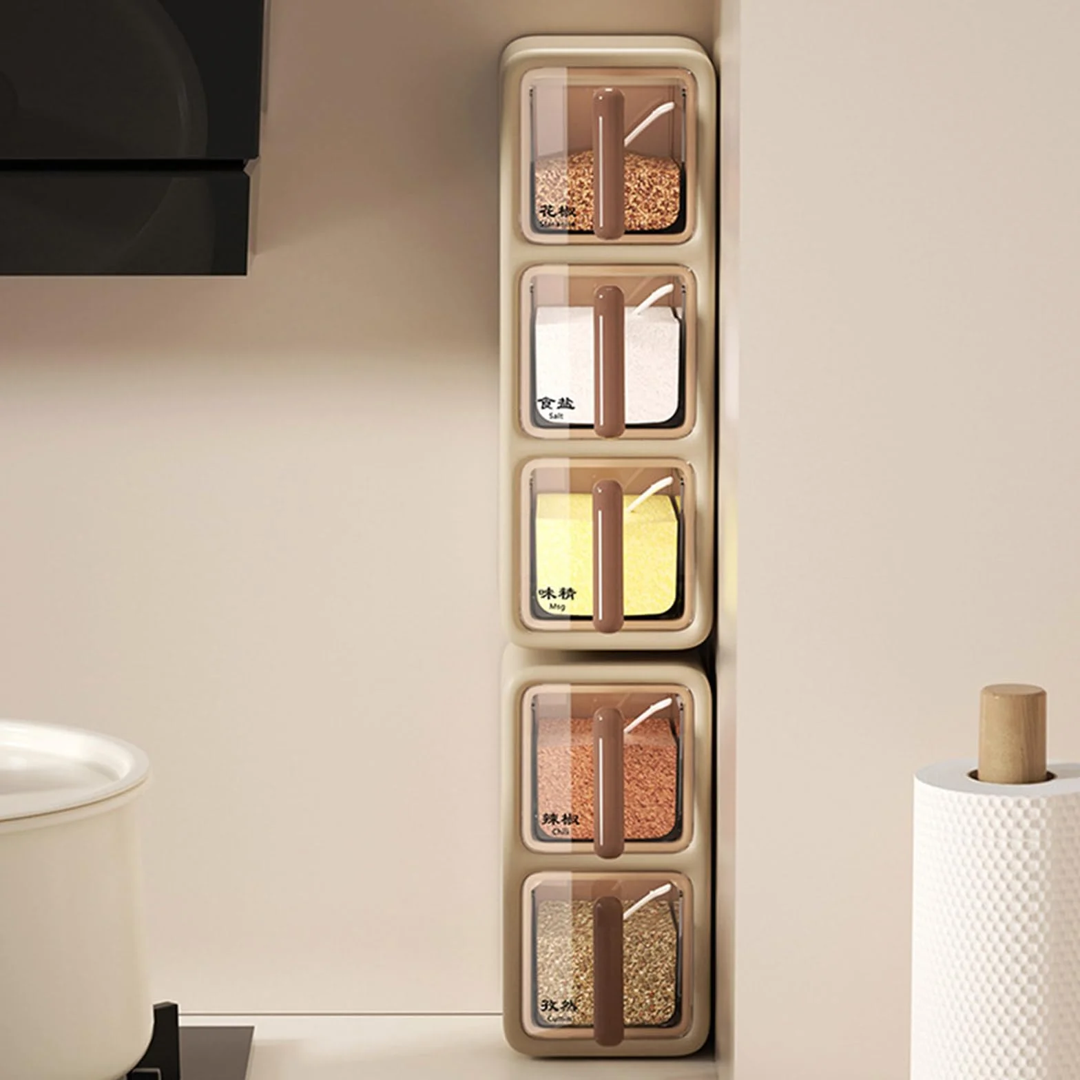 Dispensador de especias montado en la pared, estante de especias de cocina resistente con cucharas para entusiastas de la cocina, perfecto para condimentos y condimentos