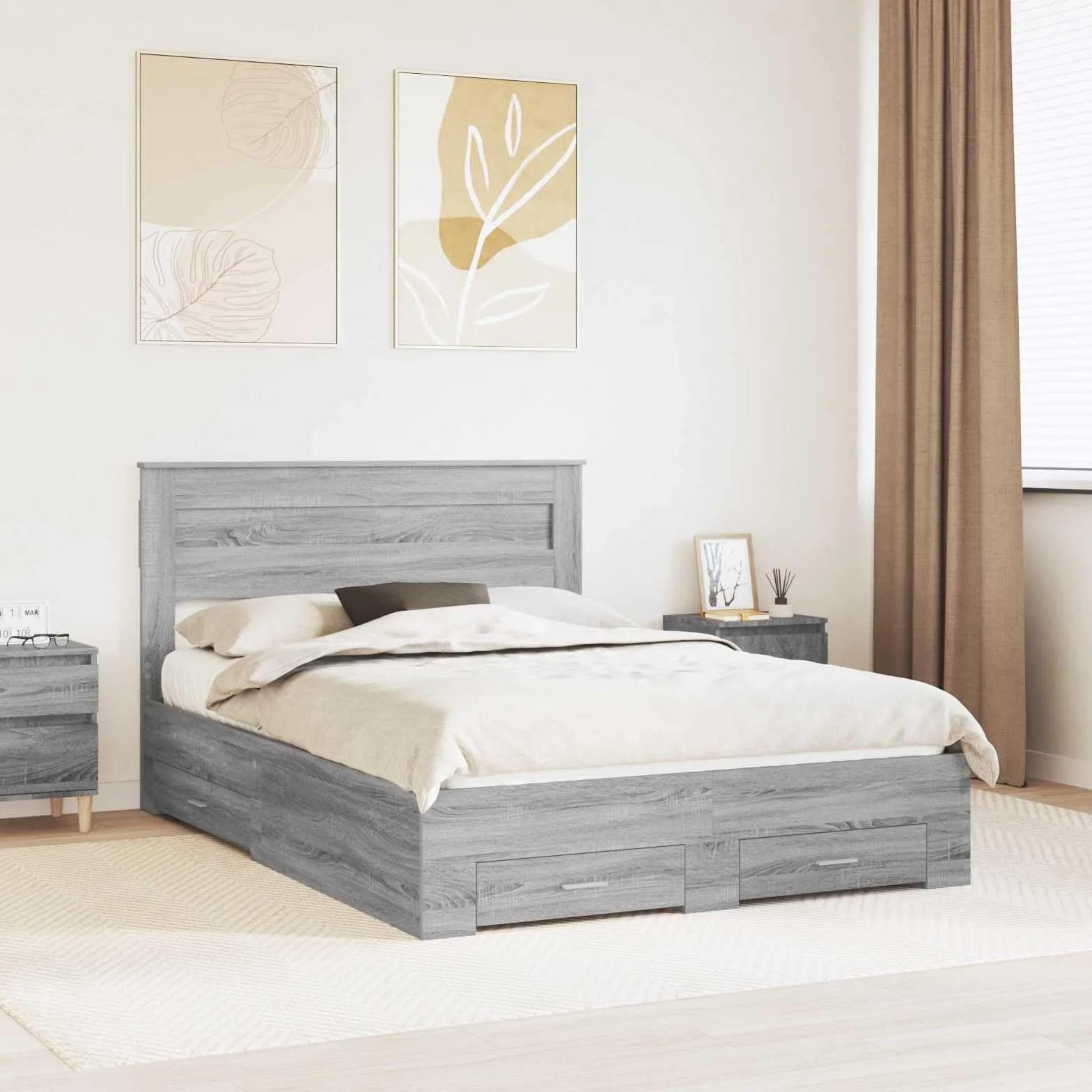 vidaXL Estructura de Cama con cajón Gris Sonoma 140 x 190 cm