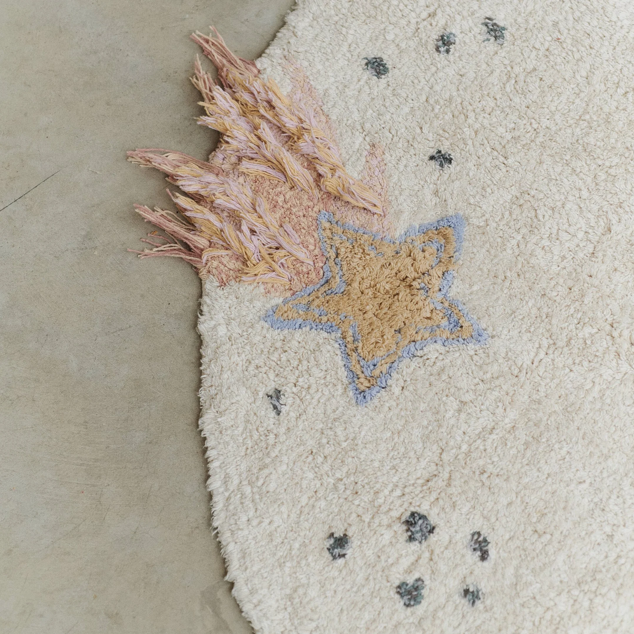 Lorena Canals Alfombra Infantil Lavable de algodón Viaje Interestelar 140 Ø cm, Beige - Alfombra Algodon Lavable - Alfombras Infantiles habitacion - Alfombras Redondas - Alfombra Bebe Beige