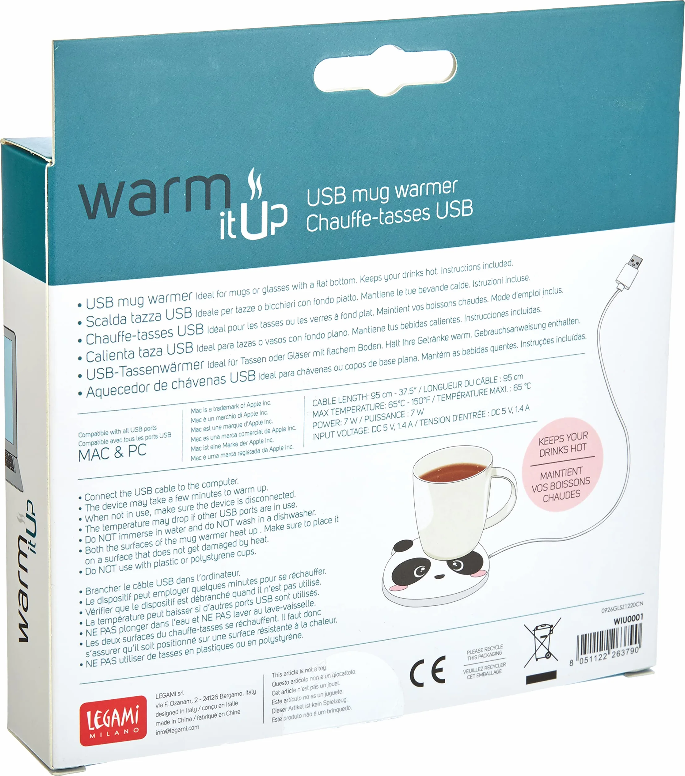 Legami Warm It Up - Calentador de tazas, diseño de oso panda