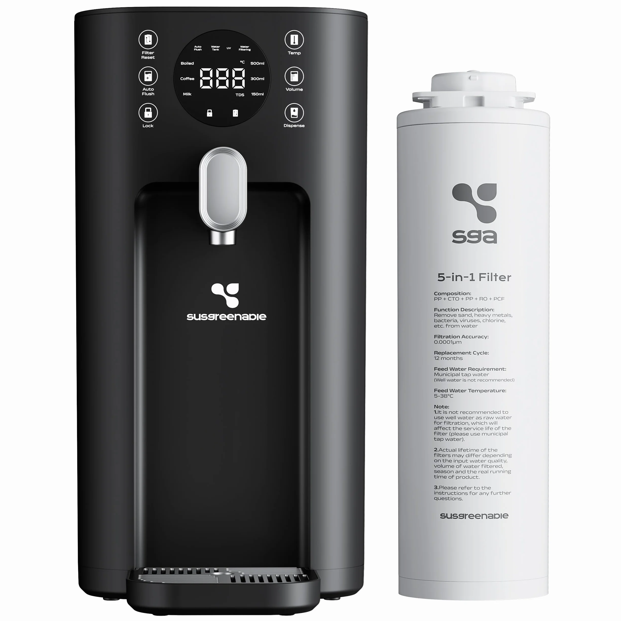 CIARRA X SusGreenable Purificador de Agua por Ósmosis Inversa de Sobremesa, Agua Caliente Instantánea 3s, 4 Temperaturas, Filtro RO 5 Etapas, Depósito 4.3L, Pantalla TDS, Sin Instalación