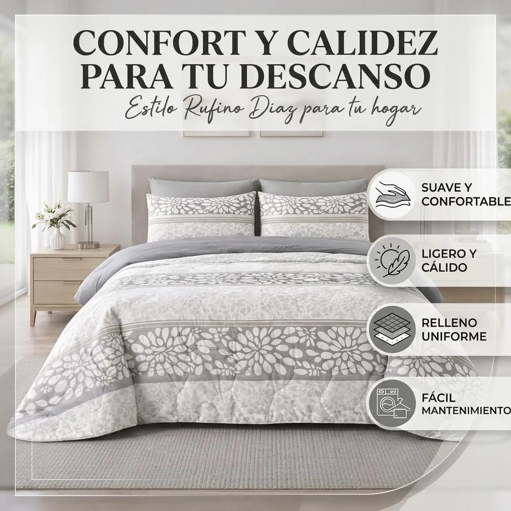 Rufino Díaz Edredón Invierno Reversible 350g Estampado Naray (Marrón - 150 cm) - Otoño/Invierno - Suave y cálido para tu Descanso
