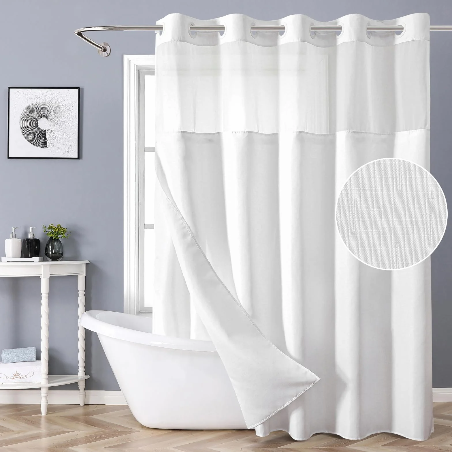 eachope Cortina de Ducha extralarga sin Gancho con Forro de Tela a presión, Cortinas de Ducha de Tela Texturizada para baño, Cortina de Ducha Moderna Estilo Hotel, Impermeable y Lavable, 71 x 98