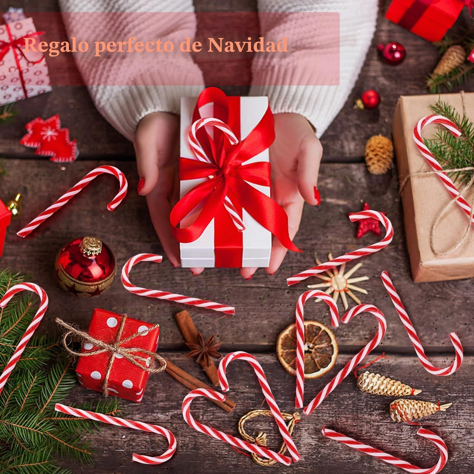Naler 12 Bastones de Caramelo Adornos Árboles Navidad Colgante Decoración Rojo Blanco