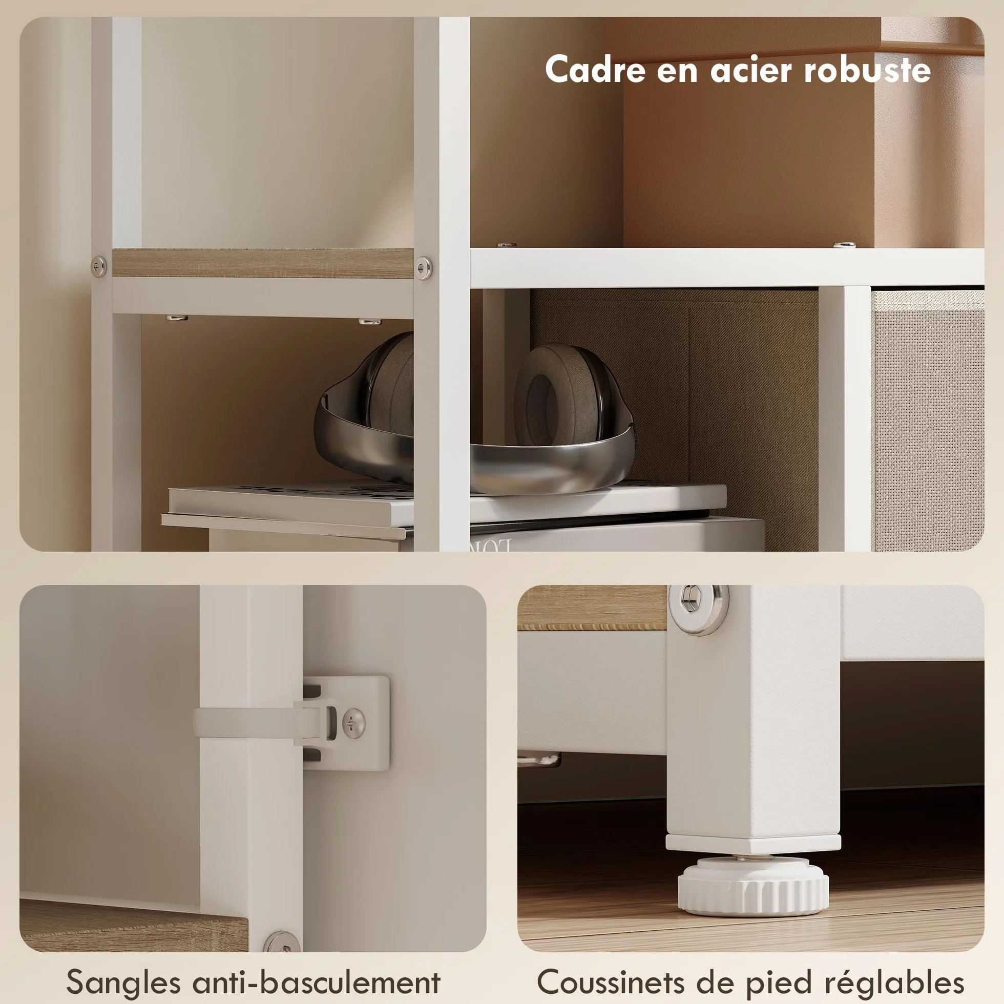 HOMCOM Mueble de almacenaje de 6 Niveles, librería con 2 cajones de Tela, 9 estantes Abiertos, Mueble de almacenaje con Estructura de Acero para salón, Estudio, Dormitorio, 72,5 x 30 x 150 cm,