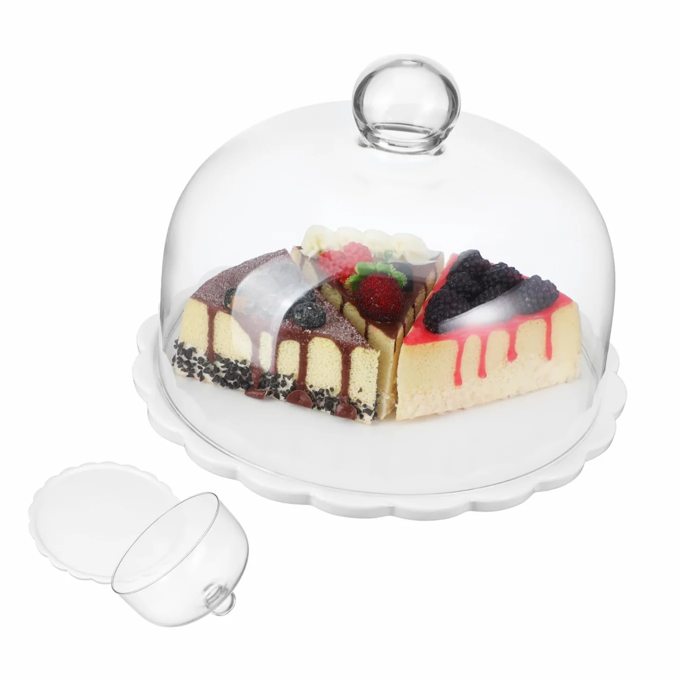 Tapa Protectora para Pasteles de Vidrio Transparente Base Cerámica Campana para Alimentos y Postres Cubierta Anti Polvo para Cocina y Repostería