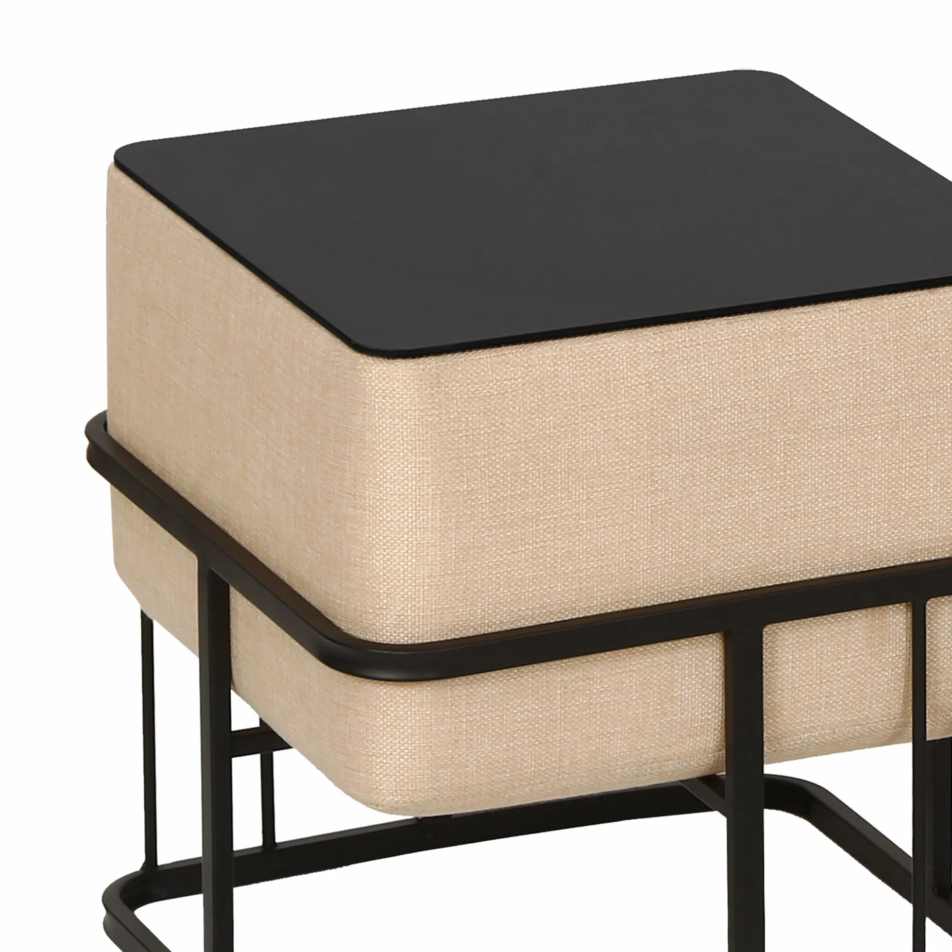 [en.casa] Puff Tas Juego de 2 Taburetes Apilables Reversibles Reposapiés Silla Tocador Diseño 2 en 1 Asiento Acolchado Tablero de Mesa Cuadrado MDF Metal 38x38x38 cm Beige