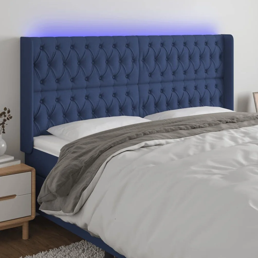 Cabecero de Cama LED Azul 183x16x118/128cm Altura Ajustable con Luz RGB para Jóvenes y Adultos