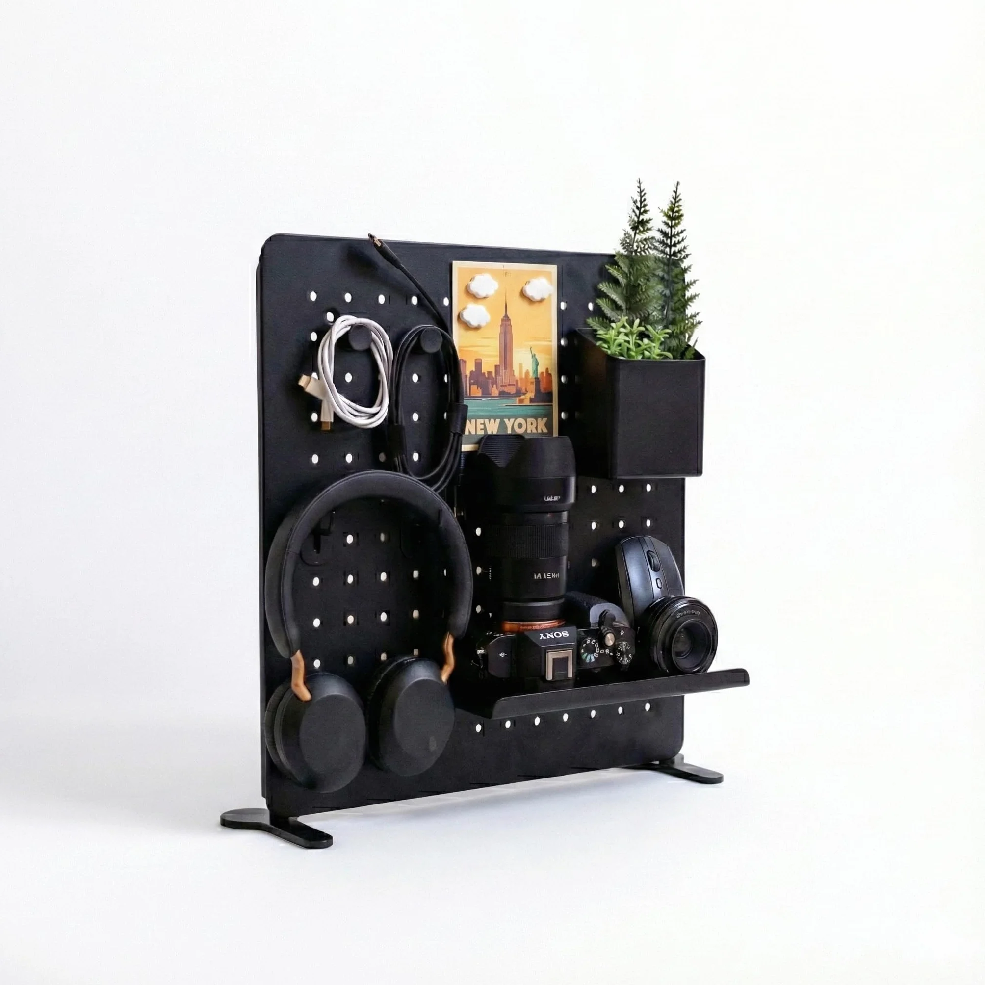 L'essentiel Tablero de clavijas de metal independiente para el hogar y la oficina con accesorios y soporte (negro, 37 x 37 cm)