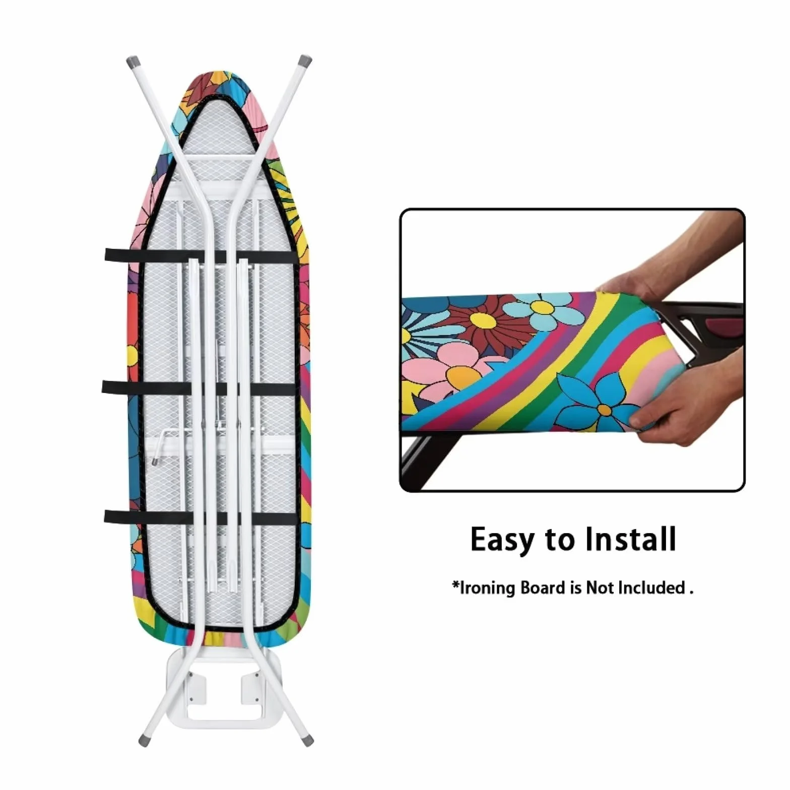 ZDCUSTOM Funda para tabla de planchar con estampado floral de margaritas abstractas para mujeres y niñas, 15 x 54 pulgadas, tamaño estándar, acolchado grueso con borde elástico, decoración duradera