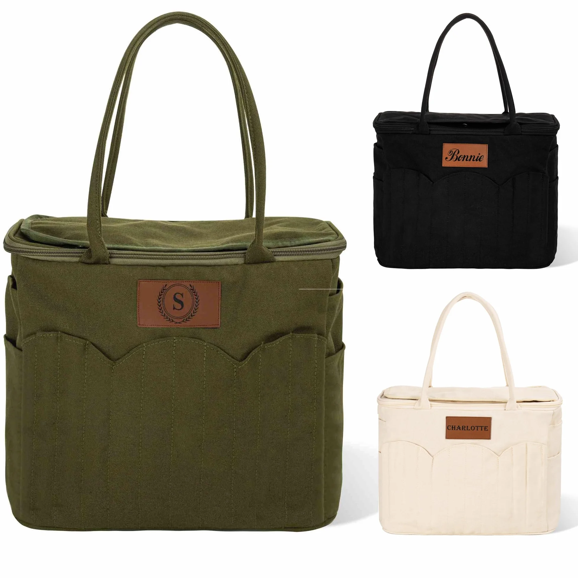 Bolsa de almacenamiento personalizada para tejer para mujer, bolsa de hilo de lona grande, organizador de ganchillo, bolsa de viaje portátil con bolsillos para agujas, estuche de ganchillo, regalo de
