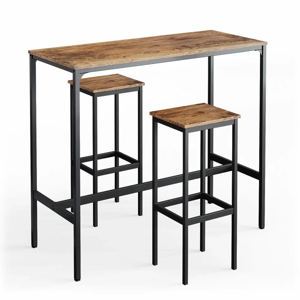 Vicco Set de Mesa de Bar Fyrk, Madera Antigua, 120 x 50 cm con 2 taburetes de Bar, Apto para Barras y encimeras de Cocina, apilable para Almacenamiento