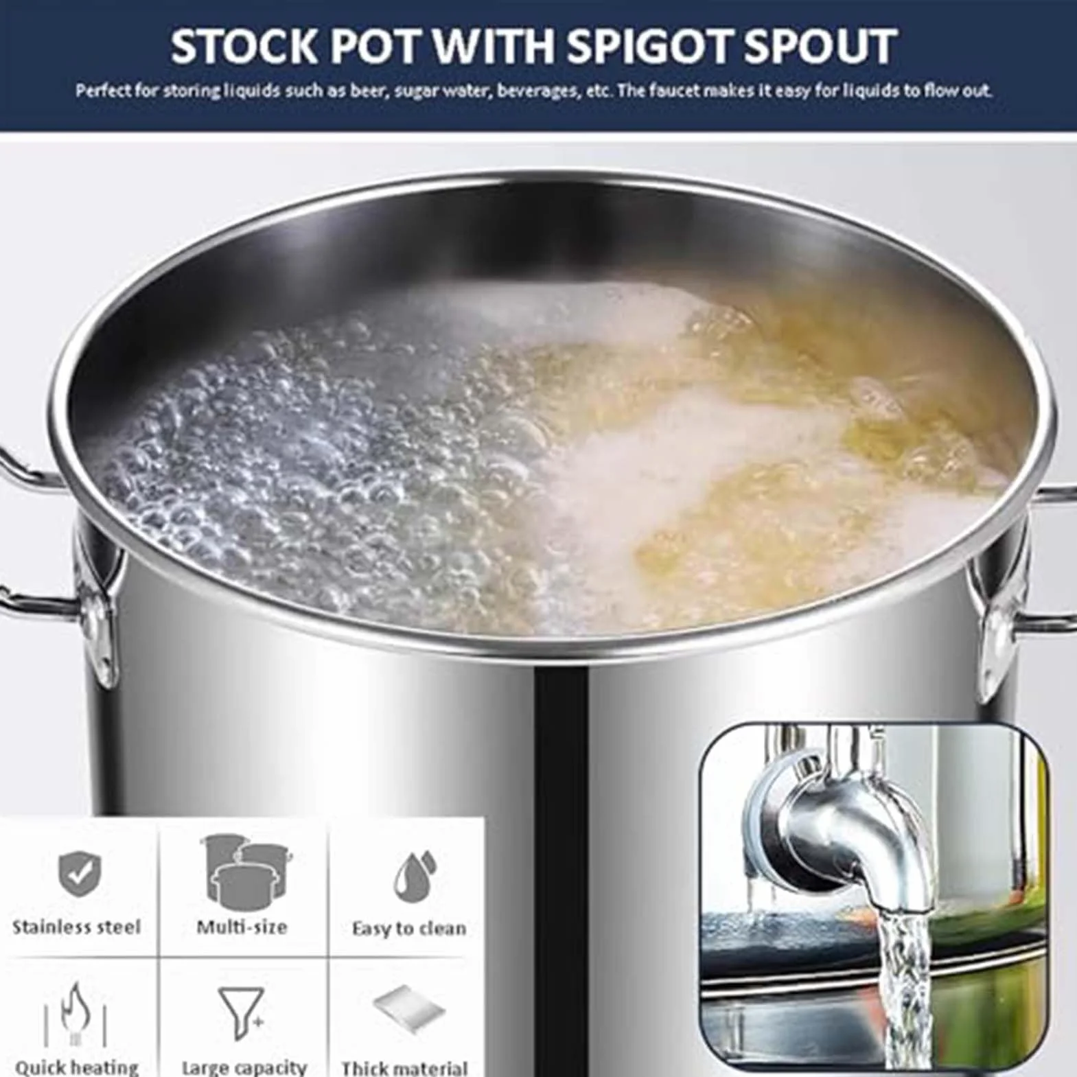THEGA Hervidor De Cerveza Casero De Acero Inoxidable Resistente con Grifo, Olla De Calidad Comercial Y Lata para Leche Espesa con Grifo, Elaborar Cerveza(10L/9.4QT)