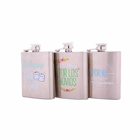 Lote de 20 Petacas Metal Frases Happy - Detalles Bodas Hombres y Mujeres