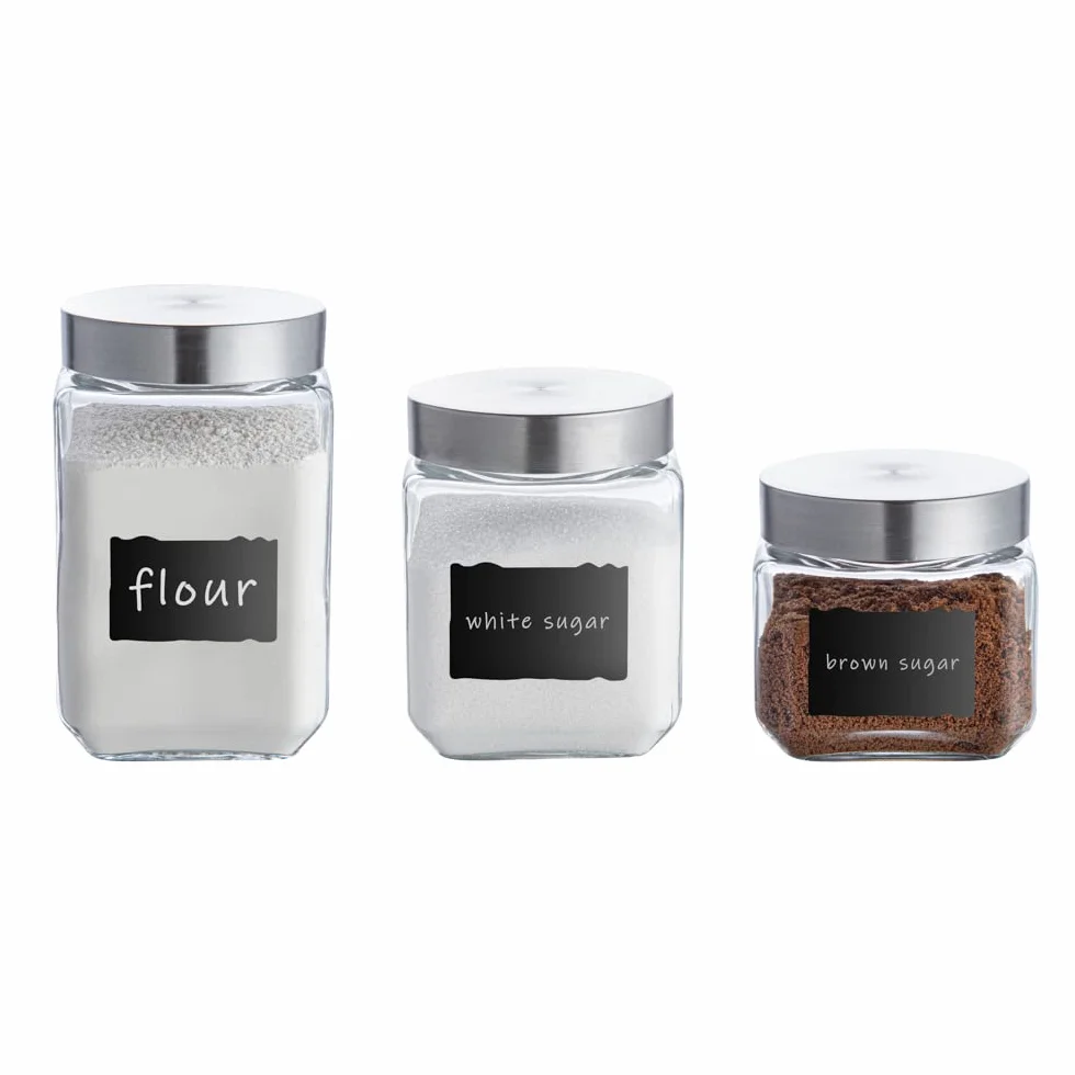 Restaurantware Vetri - Juego de 3 tarros de cristal con tapa, etiqueta de pizarra, 1 caja