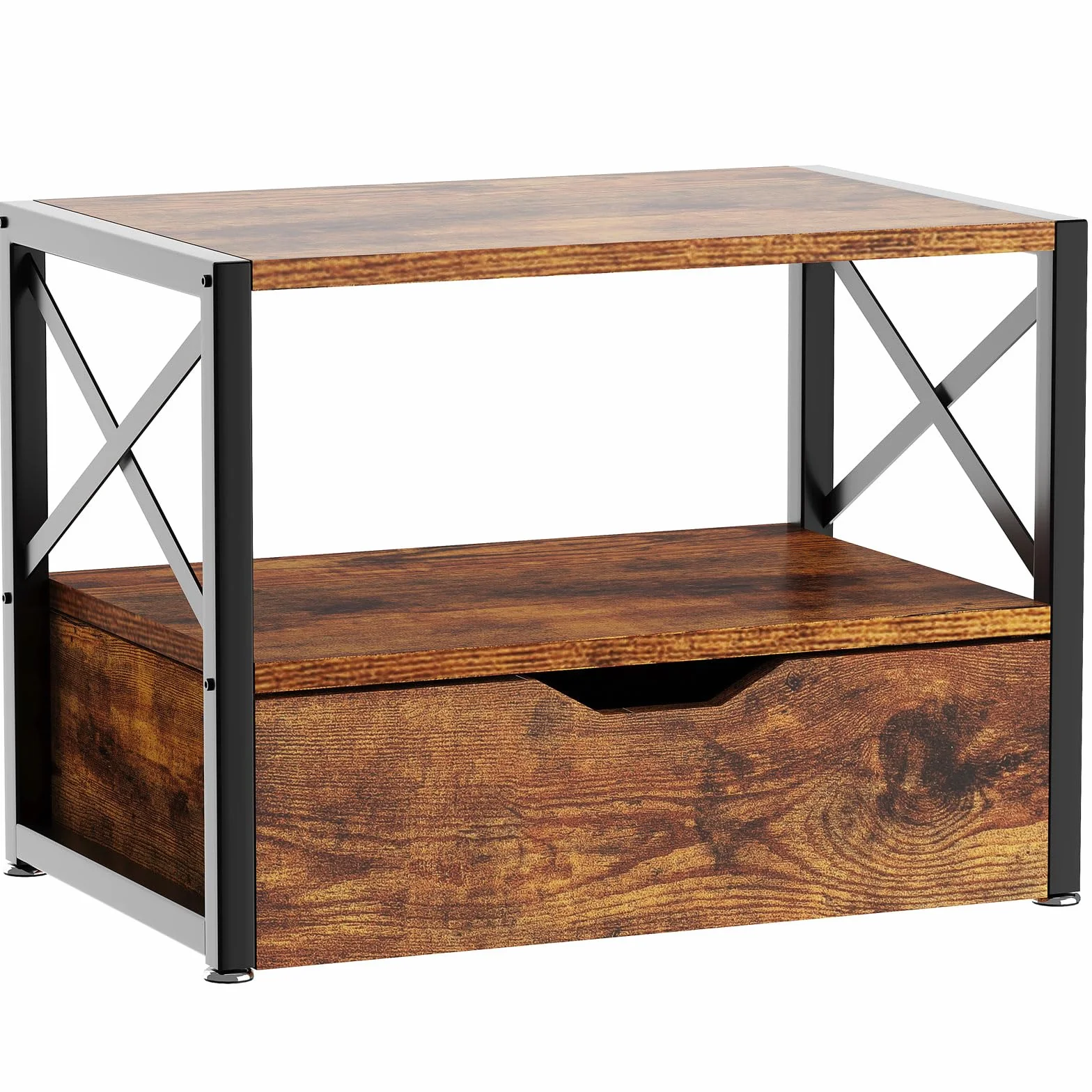 IBUYKE Soporte de Escritorio para Impresora de 2 Niveles, Organizador de Escritorio Multiusos, Soporte de Madera para Impresora con Cajón de Almacenamiento para Carpetas, Libros, para Fax, Escáner