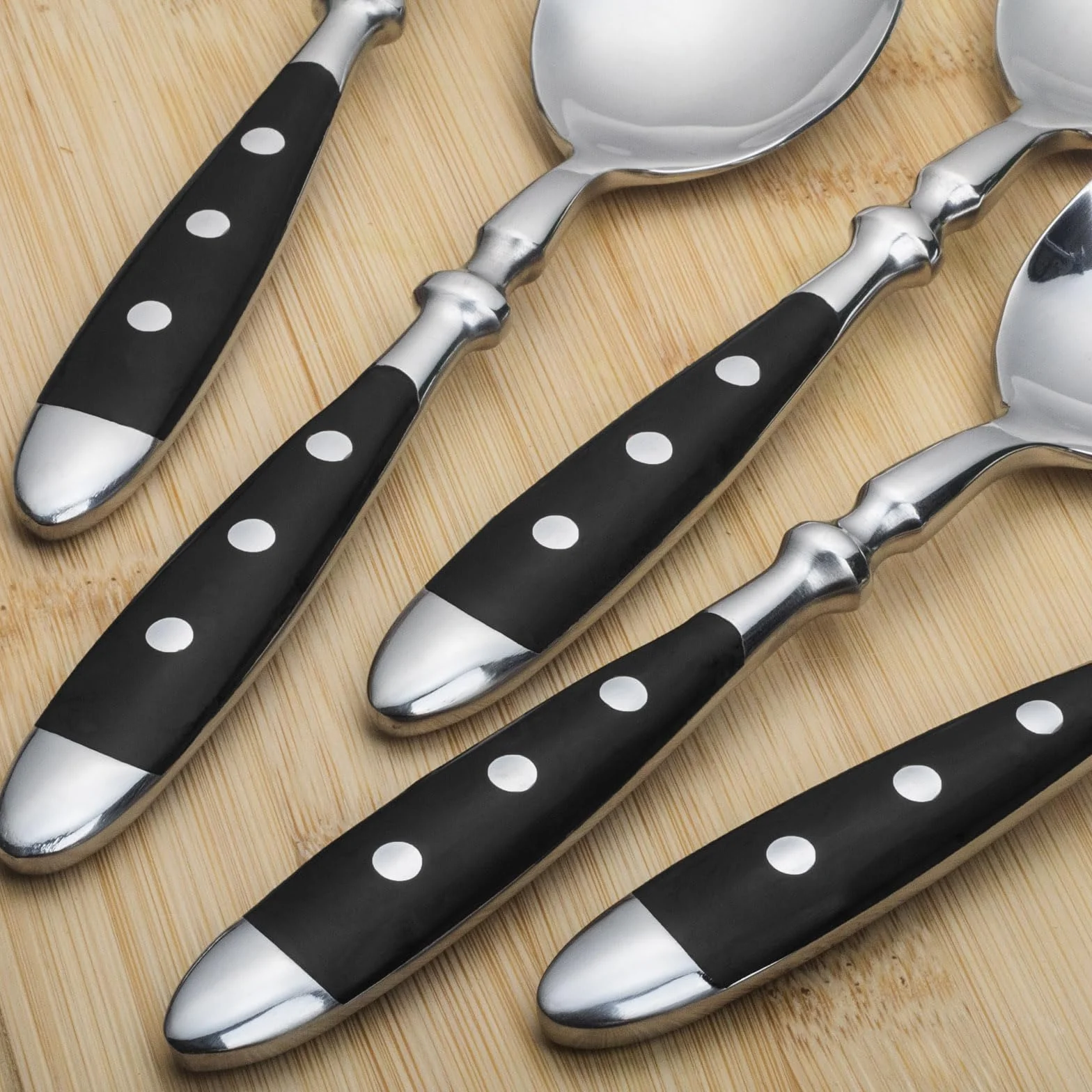 Alata Cucharas de sopa, 12 unidades, cucharadas de acero inoxidable, asas negras, cucharas de mesa pulidas con espejo, cubiertos para el hogar, restaurante, hotel, uso diario, serie Berlin