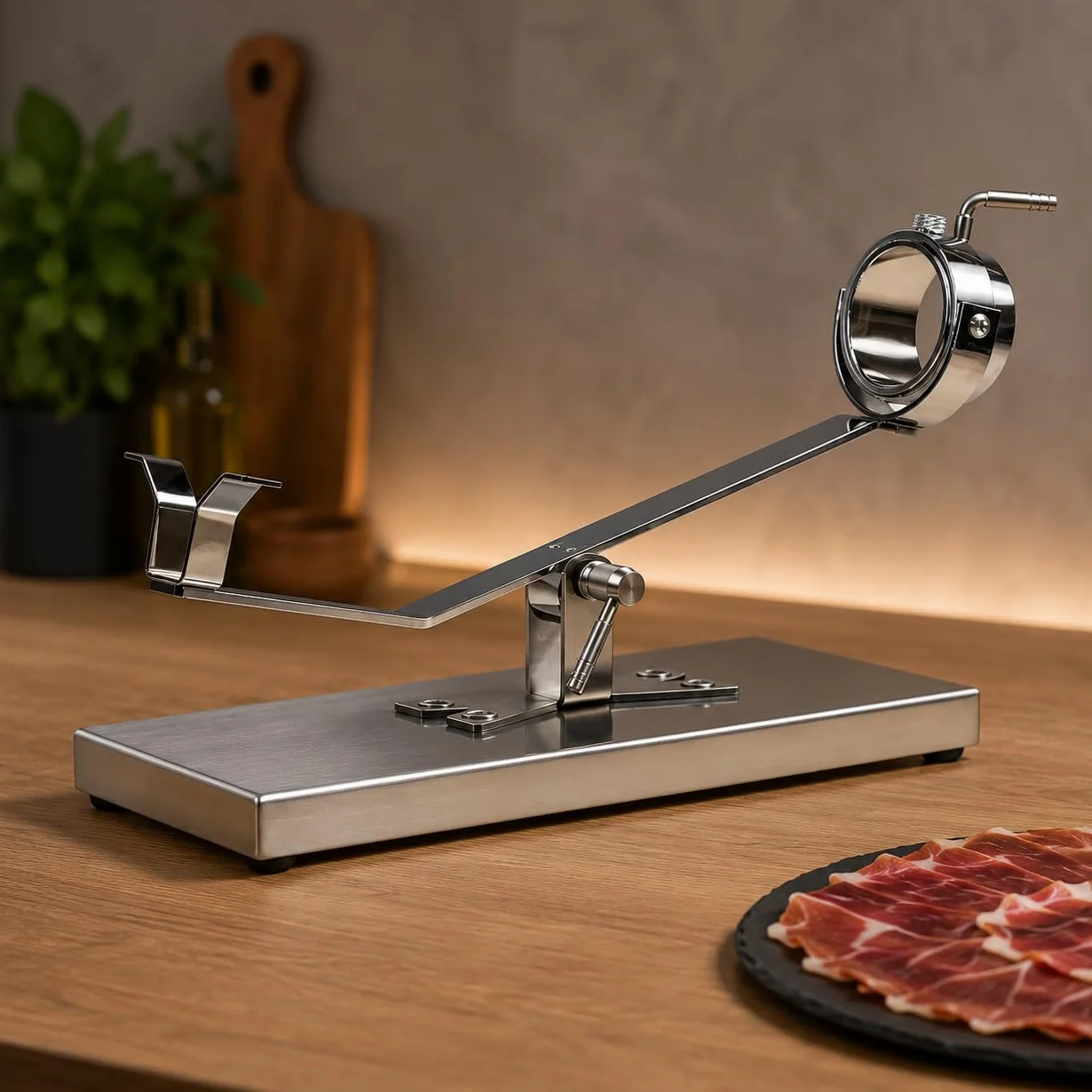 FERRETERIA LEPANTO Jamonero Inoxidable Basculante Giratorio, Jamonero con Base INOX, Soporte jamonero con Base Inoxidable para Jamones y Paletillas.