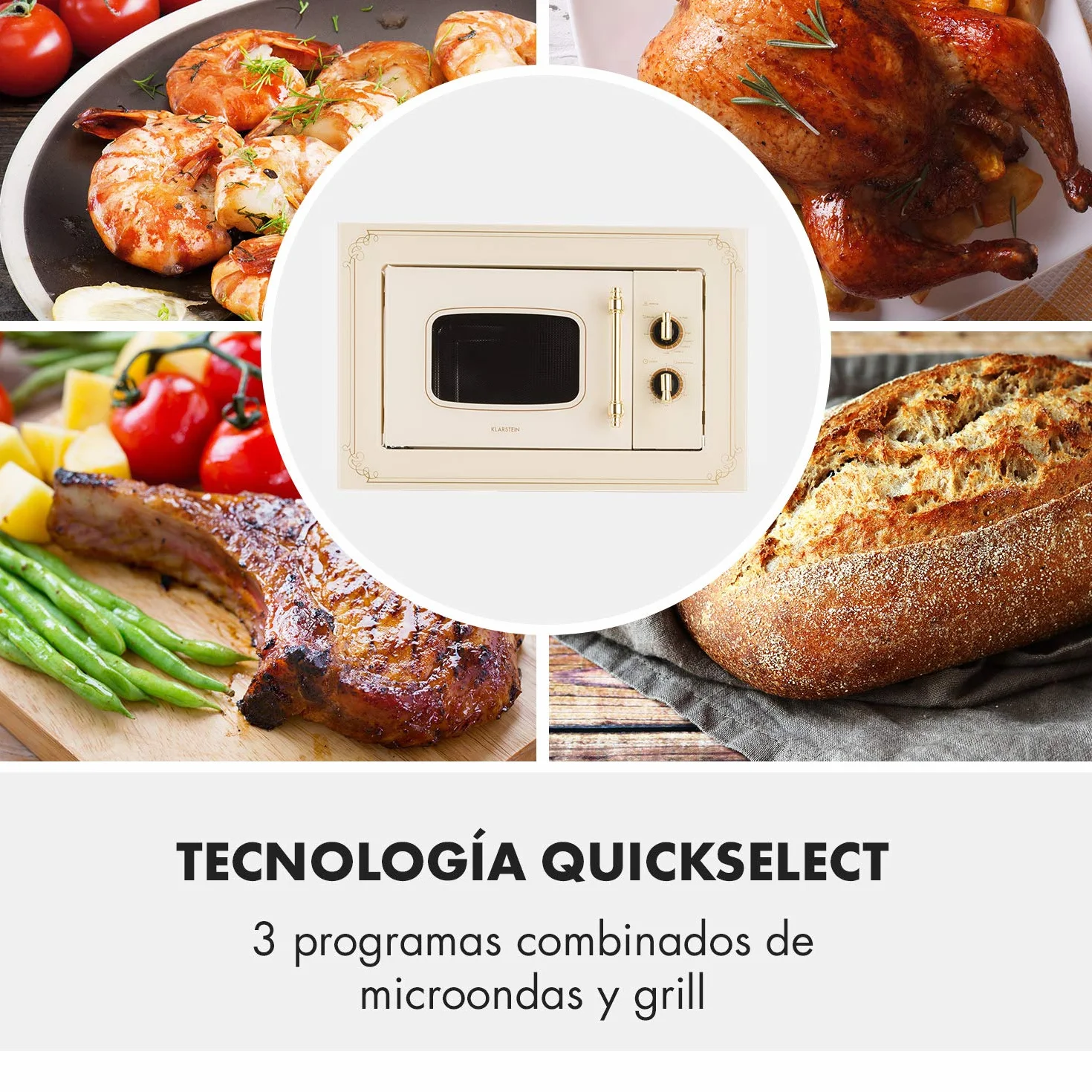 Klarstein Victoria 20 Microondas Retro 20L 800W Grill 1000W Acero Inoxidable