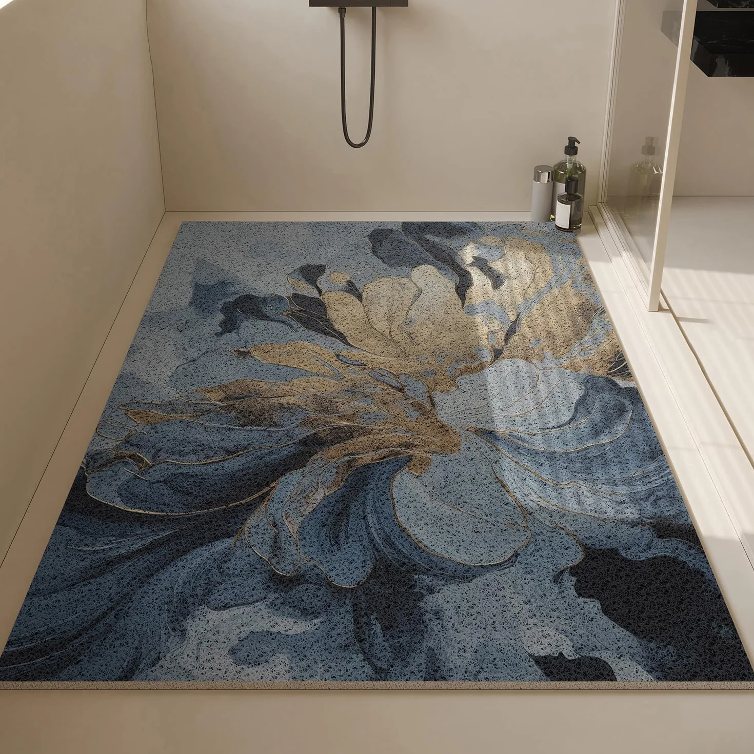 Alfombra Ducha Antideslizante 80x100cm,Alfombrilla Ducha de Loofah,Alfombrilla Bañera con Orificios de Drenaje,Alfombra Bañera Antideslizante Sin Ventosas,Estilo del Estampado Floral E