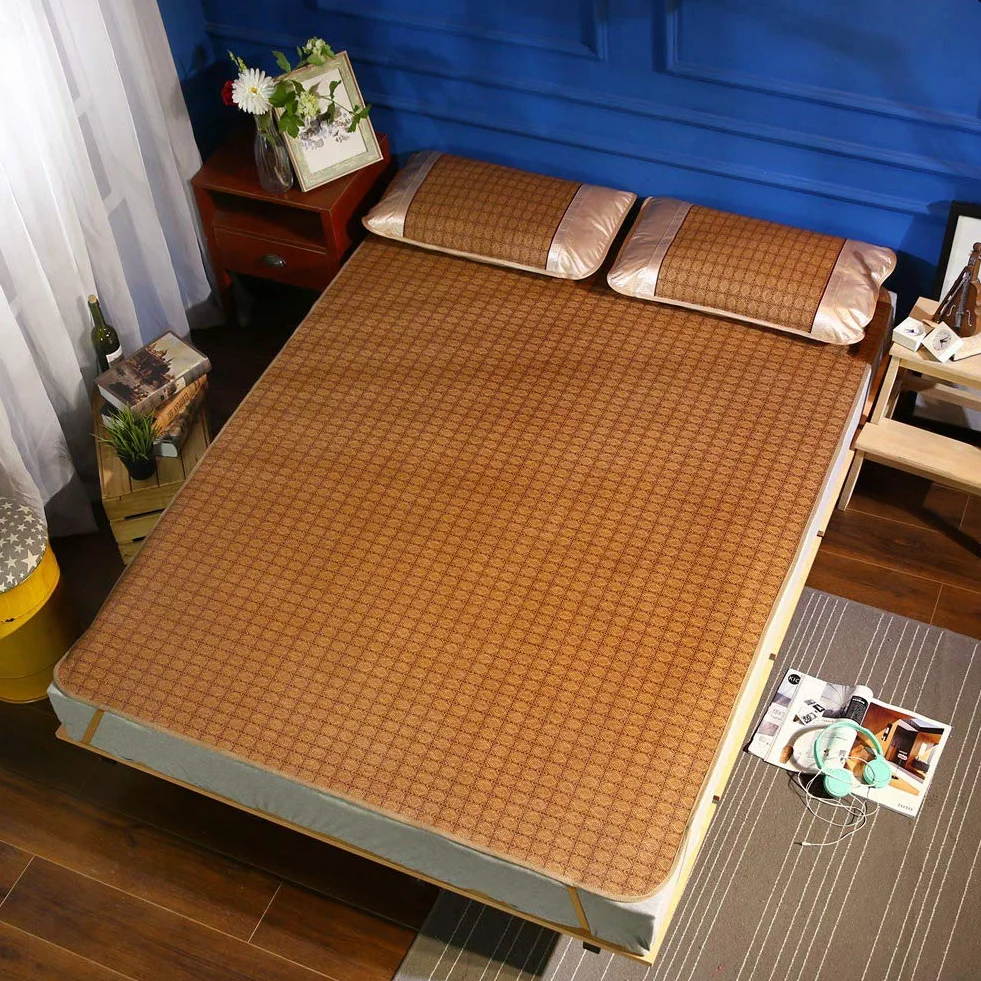Les-Theresa Alfombrilla de dormir de verano, cama de bambú de verano, alfombrilla de ratán, plegable, suave, transpirable, absorbe el sudor, colchoneta de bambú para verano, ropa de cama fresca para el hogar, escuela, dormitorio, jardín