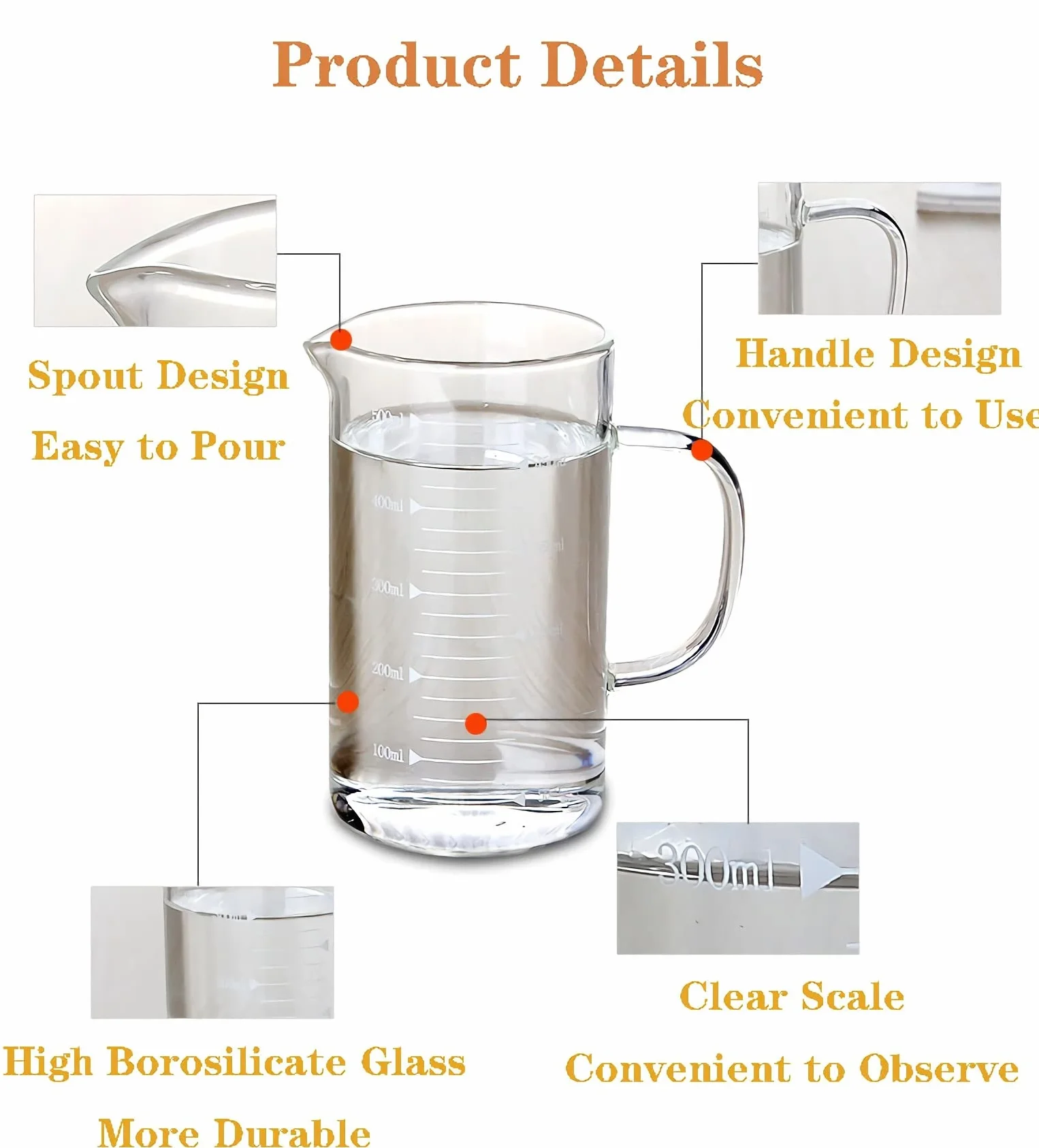 Jarra medidora de vidrio con tapa, vaso graduado con asa, contenedor de almacenamiento de sólidos líquidos, taza medidora con cepillo de limpieza, tazas mezcladoras para hornear bebidas de café, sum