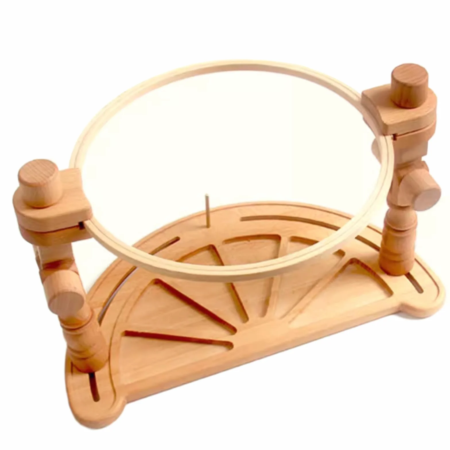 Soporte De Aro De Bordado De Madera, Bastidores Y Soportes De Punto De Cruz Ajustables, Rotación De 360°, con Aros De 24 Cm, Carrete De Latón Y Base De Almacenamiento