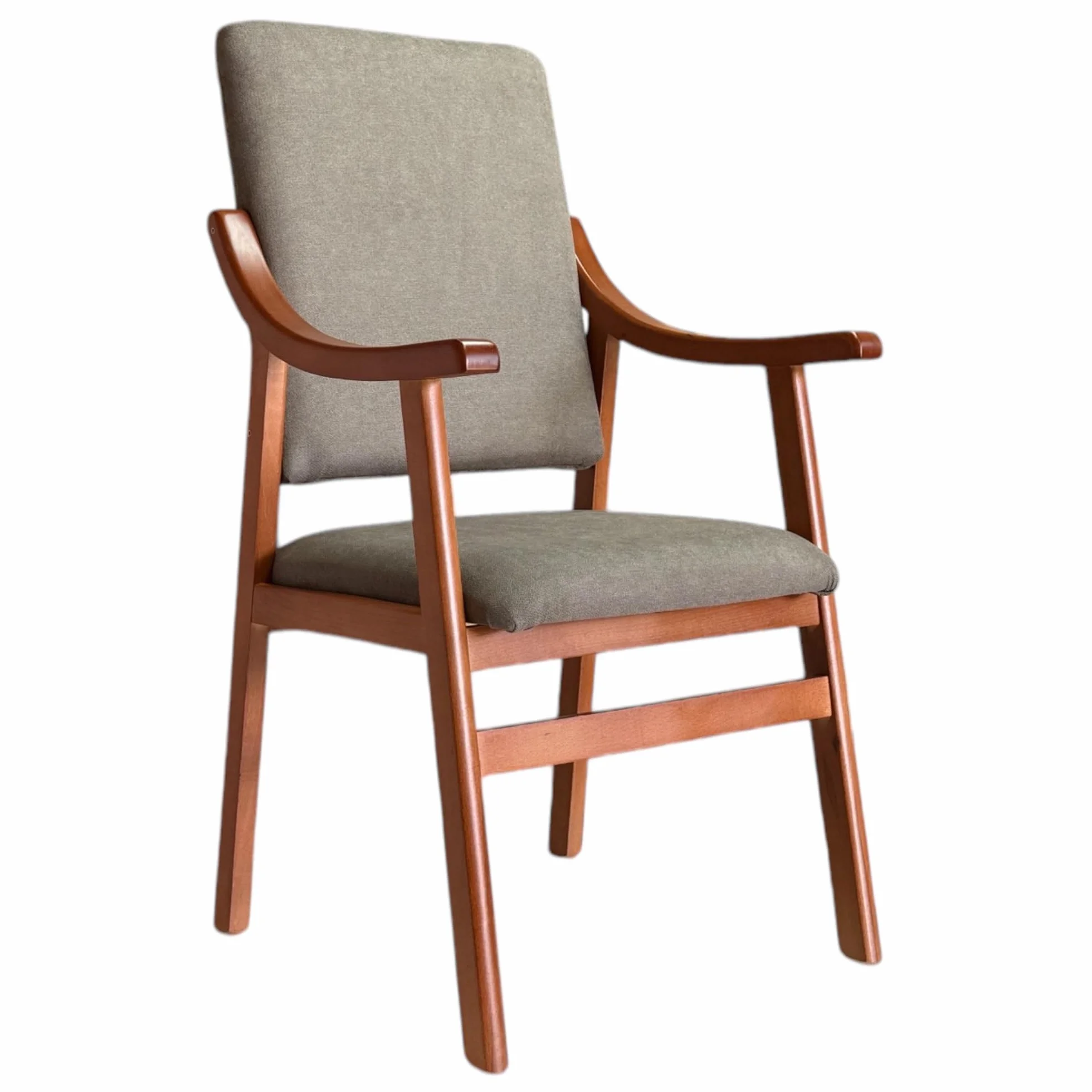 Sillón Alto con reposabrazos de Madera de Haya Color Cerezo tapizado en Marrón