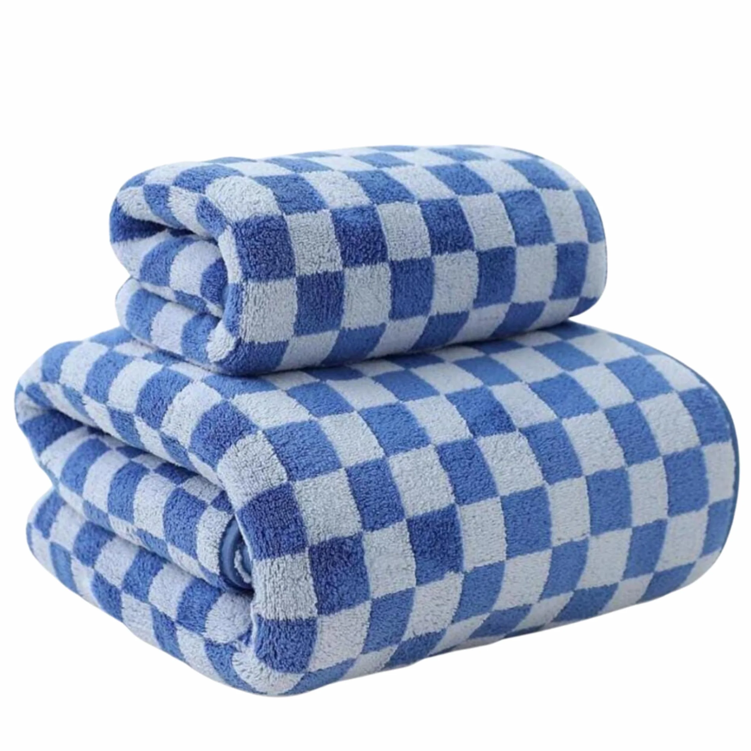MAXOSHINE Toallas de microfibra para baño, toalla de baño a cuadros para hombres y mujeres, toalla de forro polar coral suave con gancho, secado rápido, súper absorbente, 70 x 140 cm (azul oscuro, 1