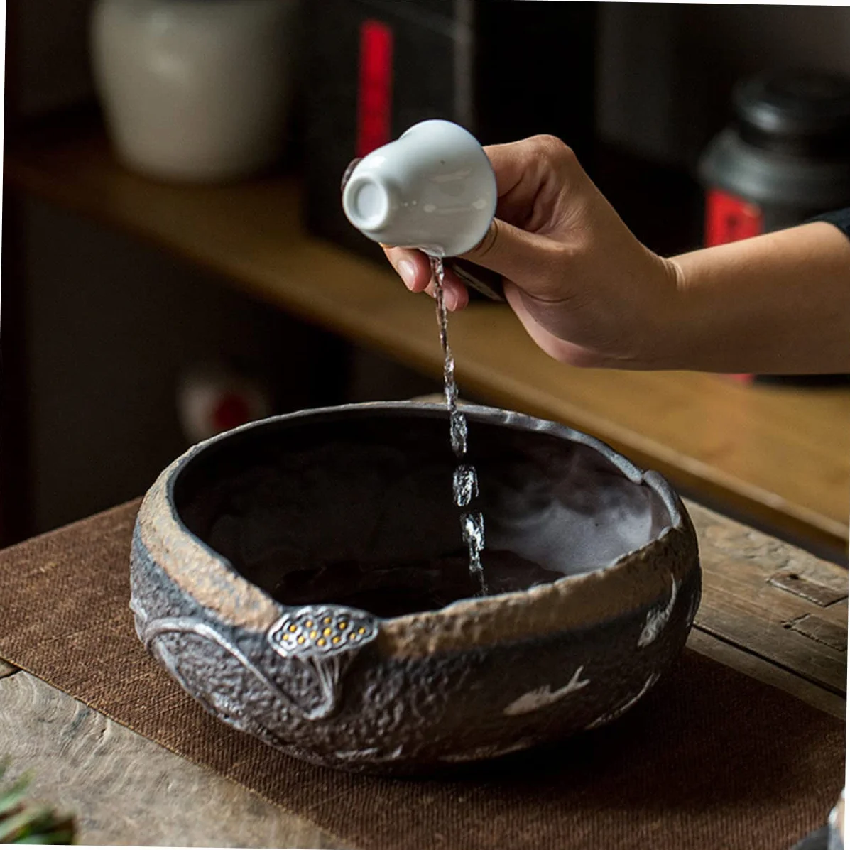 ABOOFAN Cuenco para Lavar Té de Cerámica, Diseño Clásico y Decoración Hogar, Estable Mesa, Adecuado para Aficionado al Té