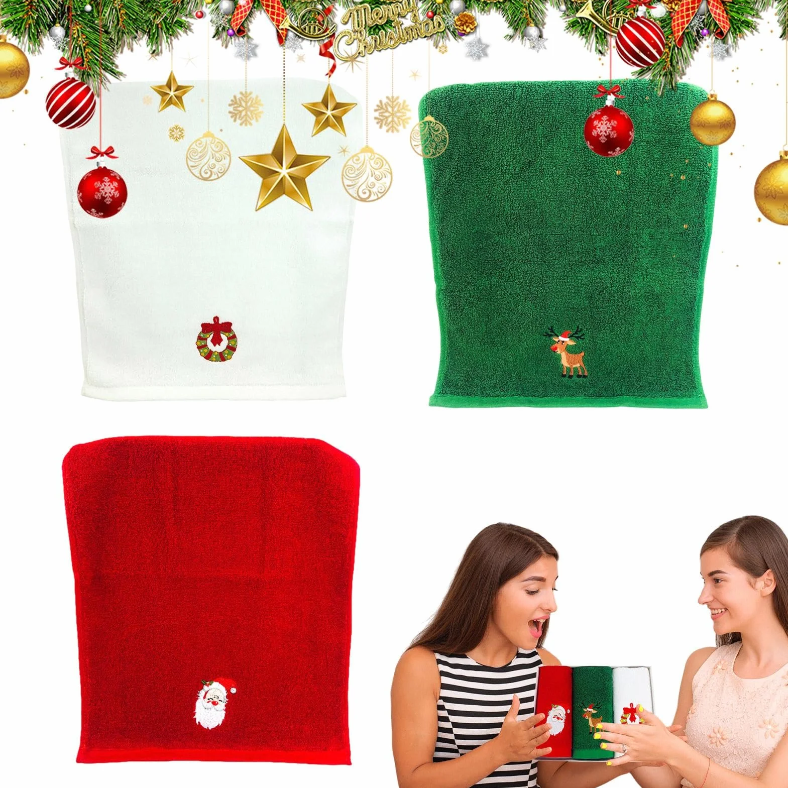Toallas de mano Navidad algodón absorbente 32x45 cm set 3 piezas
