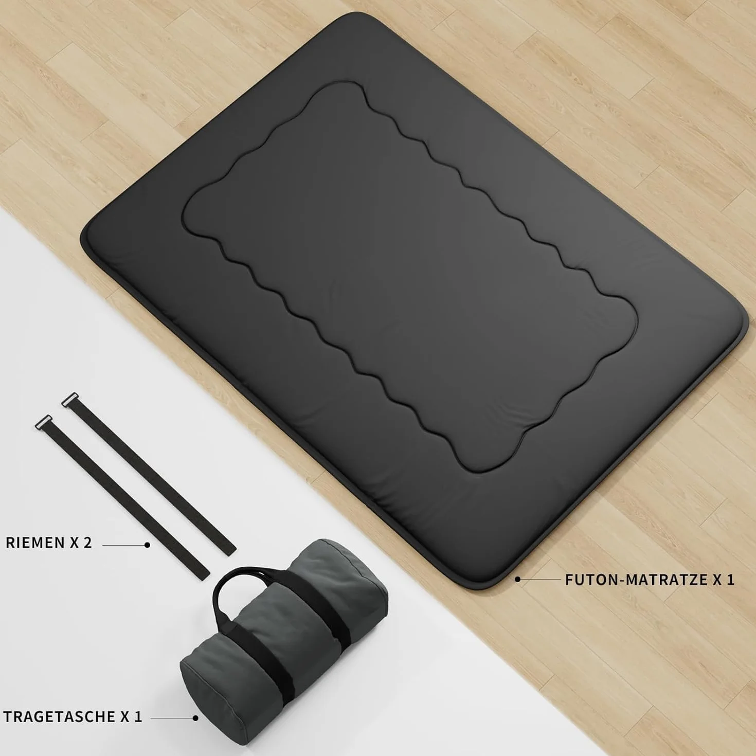 Kiseely Colchón de futón japonés, tapete de tatami plegable portátil con bolsa y correa, colchón enrollable para dormir grueso en el suelo (negro VB1, 90 x 200 cm)
