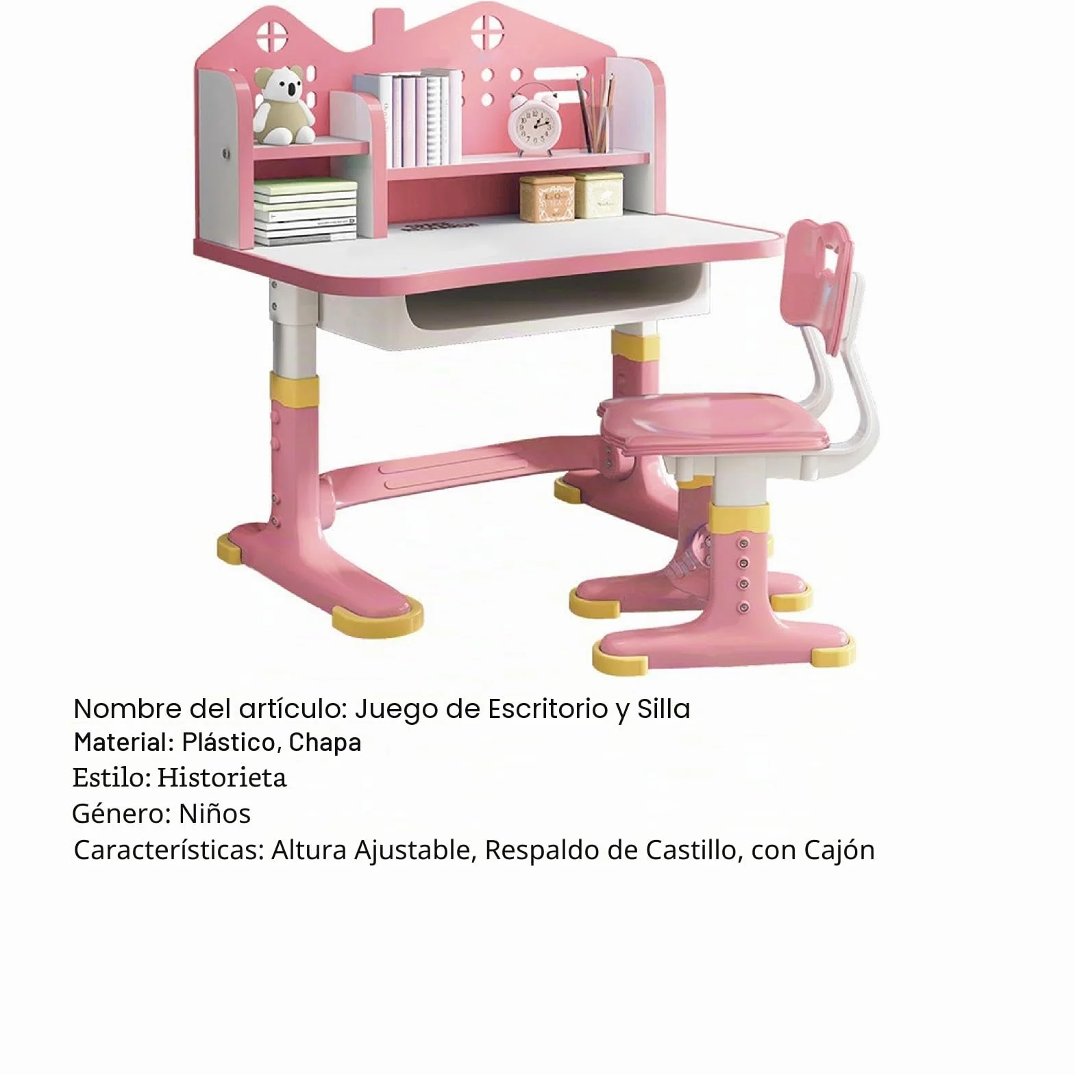 Juego de Sillas y Escritorio Infantil Altura Regulable con Cajón