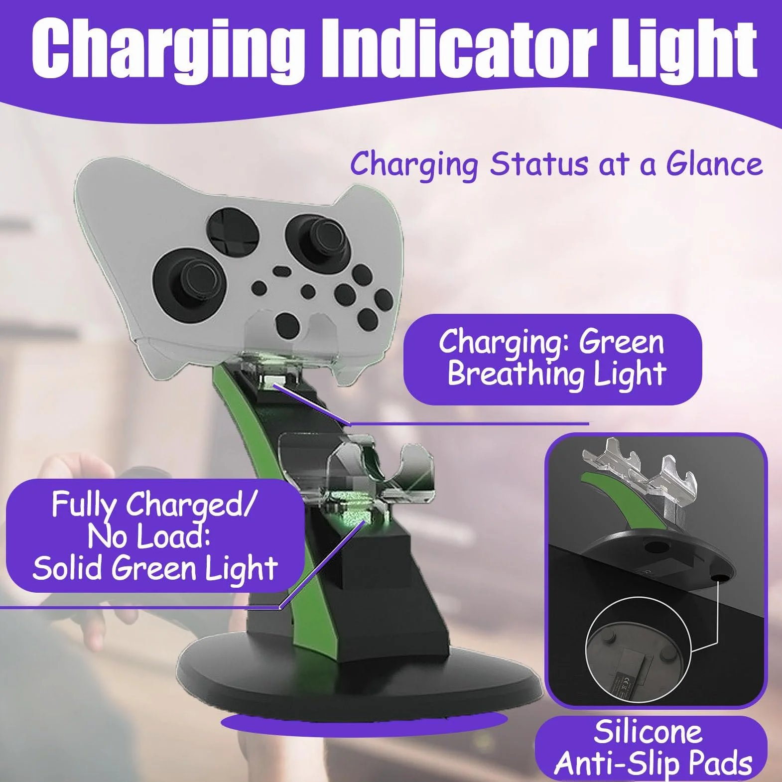Cargador con Doble asa, estación de Carga Doble con 2 baterías e indicador LED, diseño de Base Antideslizante para facilitar su Transporte. (Black)