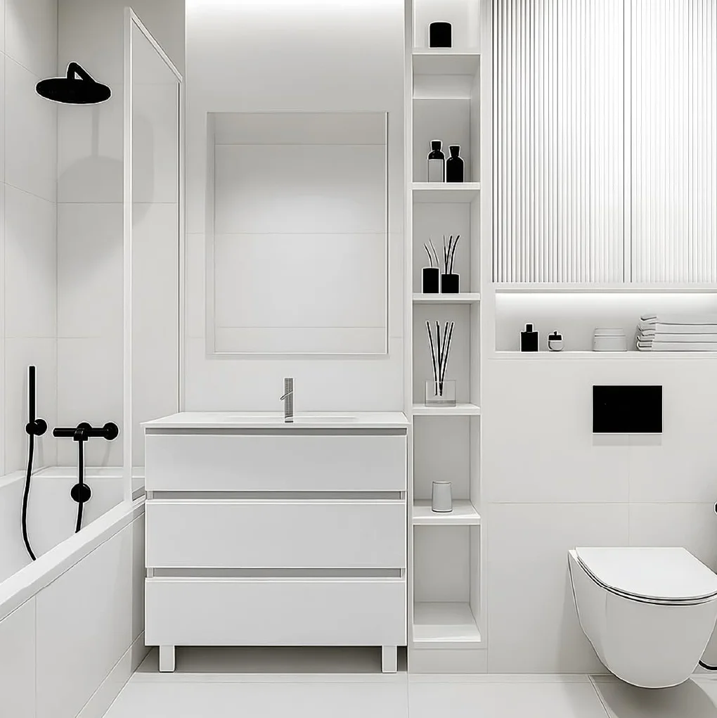 Mueble Baño con Lavabo 80 cm Compacto Preinstalado con Pie de Porcelana