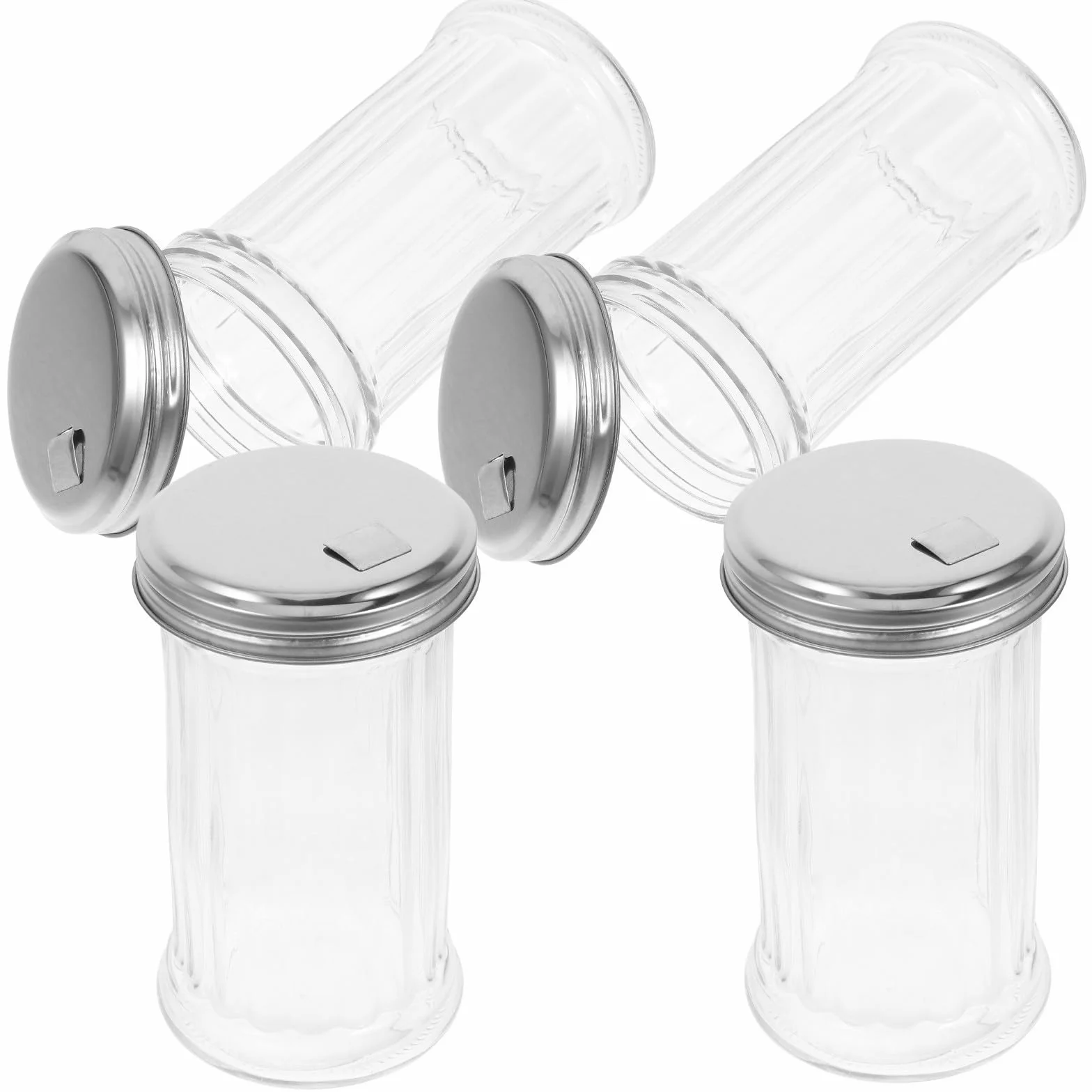 PRETYZOOM Pimenteros de Vidrio y Diseño Ligero Set de 4 con Tapa Hermética de 330ml Dispensadores de Condimentos de Acero Inoxidable para Cocina y Barbacoa