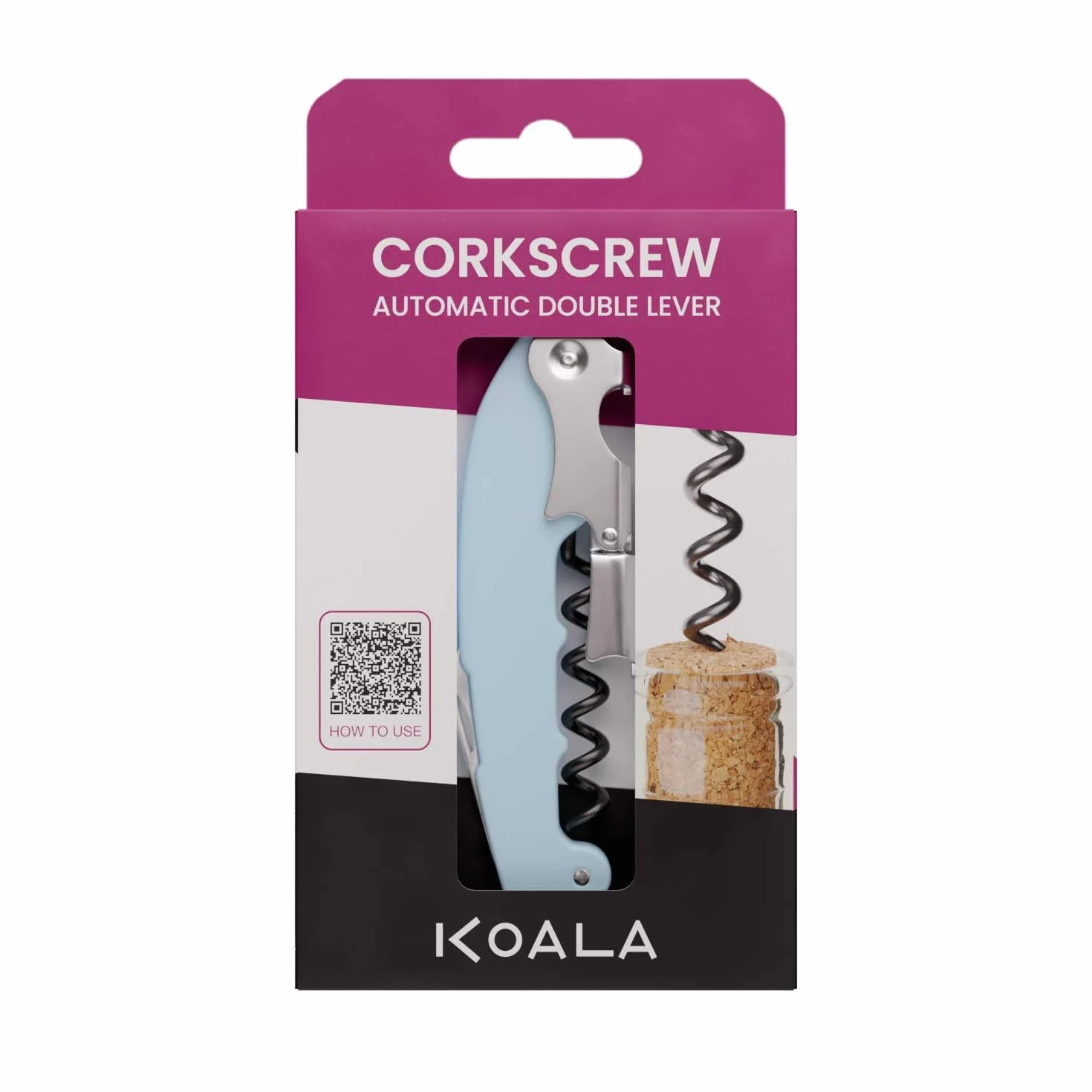 Sacacorchos Profesional Dos Tiempos Koala Retro Acero Inoxidable Espiral Antiadherente Azul
