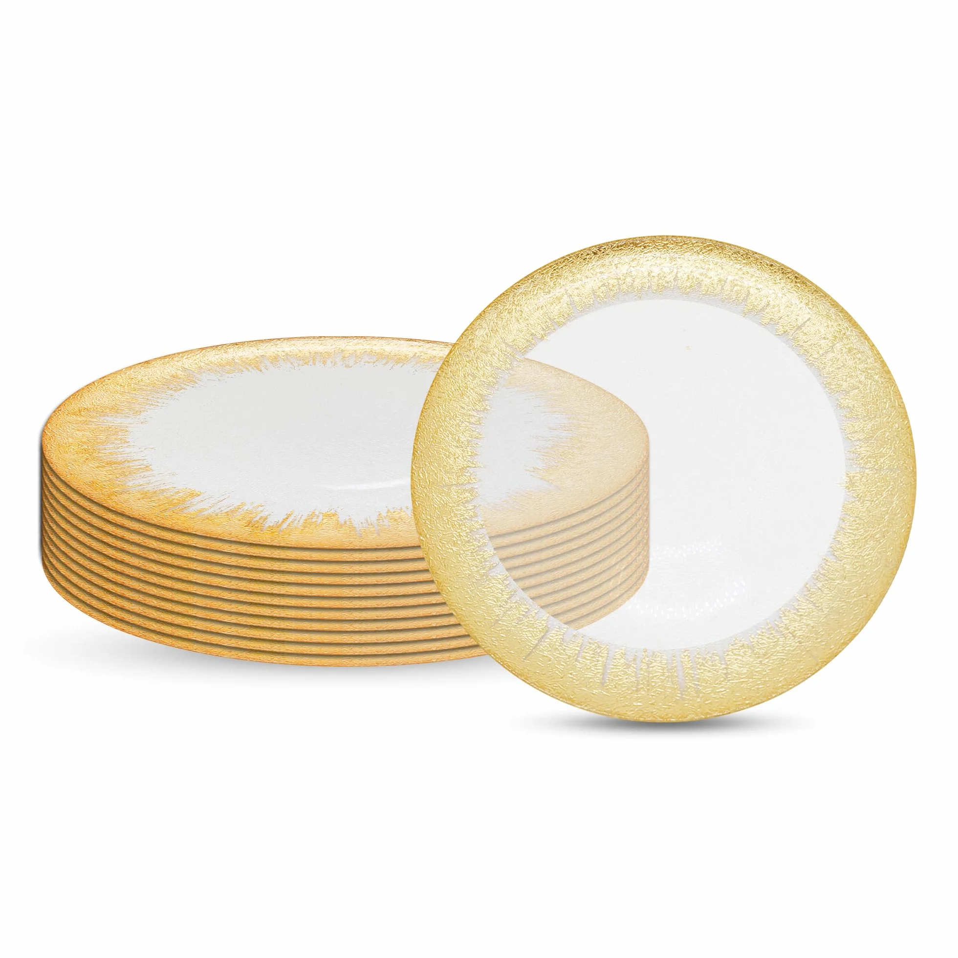 Platos de carga decorativos para fiestas, platos de vidrio con ribete dorado para decoración de mesa de comedor, bodas, cumpleaños, fiestas, vajilla, eventos de catering, 33 cm, 12 unidades