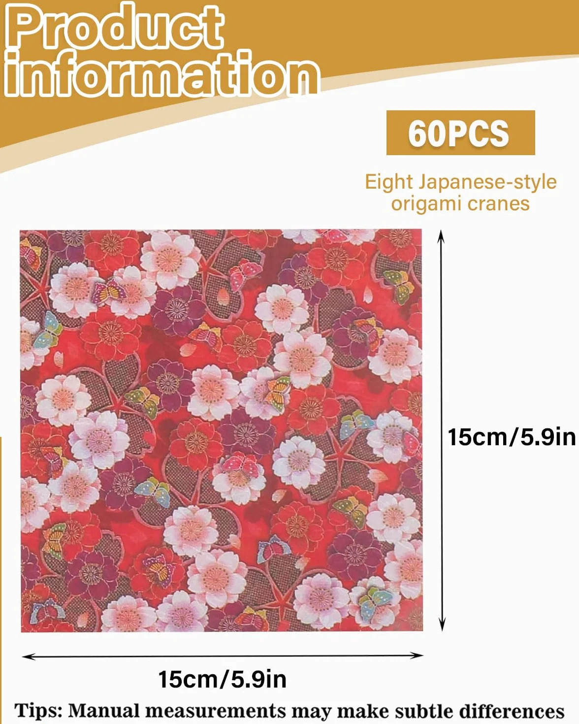 60 Hojas Papel para Papiroflexia 15x15 cm, Papel Origami Japonés Cuadrado de Dos Caras con 8 Diseños Únicos