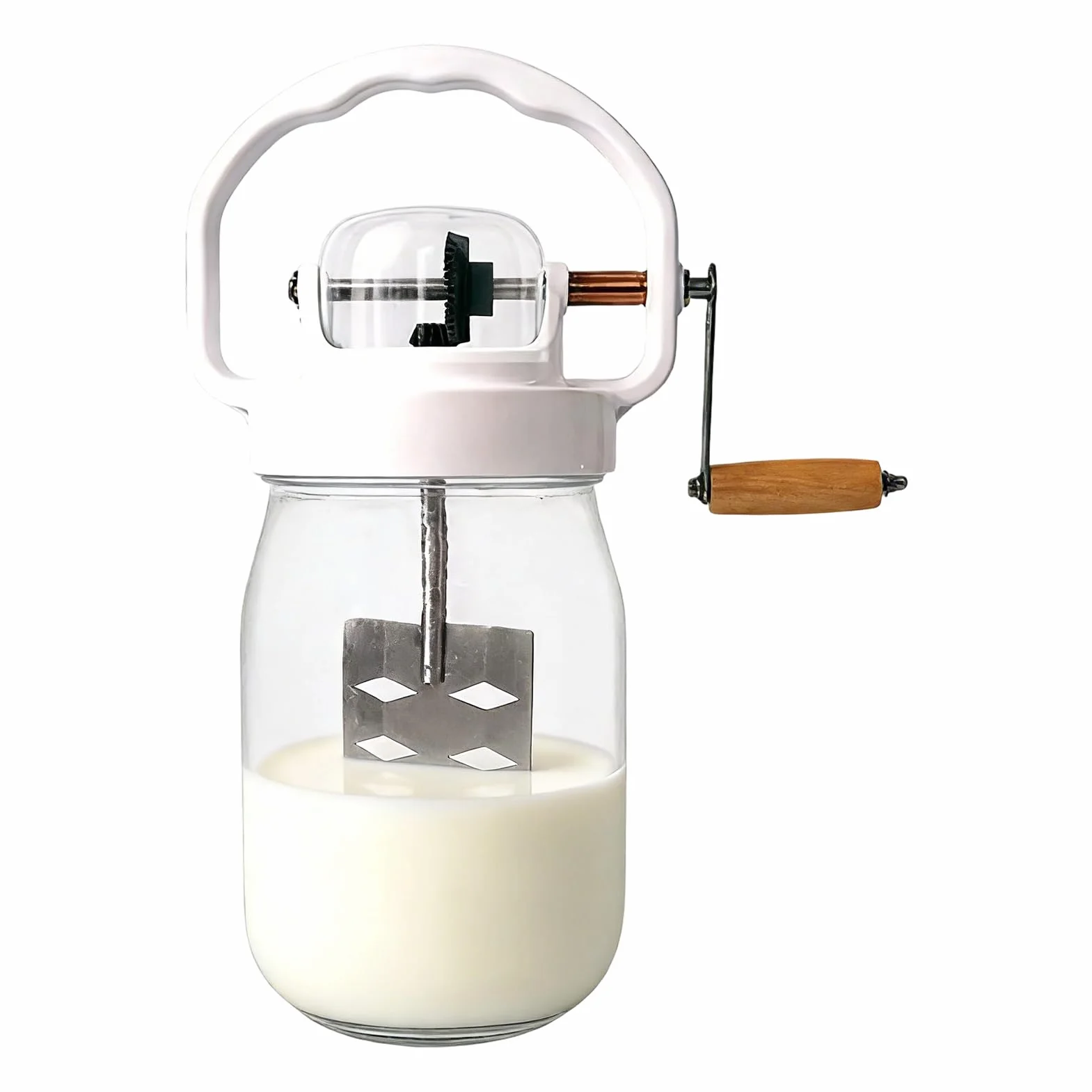 Batidor Manual de Mano Batidora manual de 1.5 litros | con Batidor de Mano de Frasco de Vidrio para Repostería, Cocina, Niños, Harina, Alimentos, Mermelada,