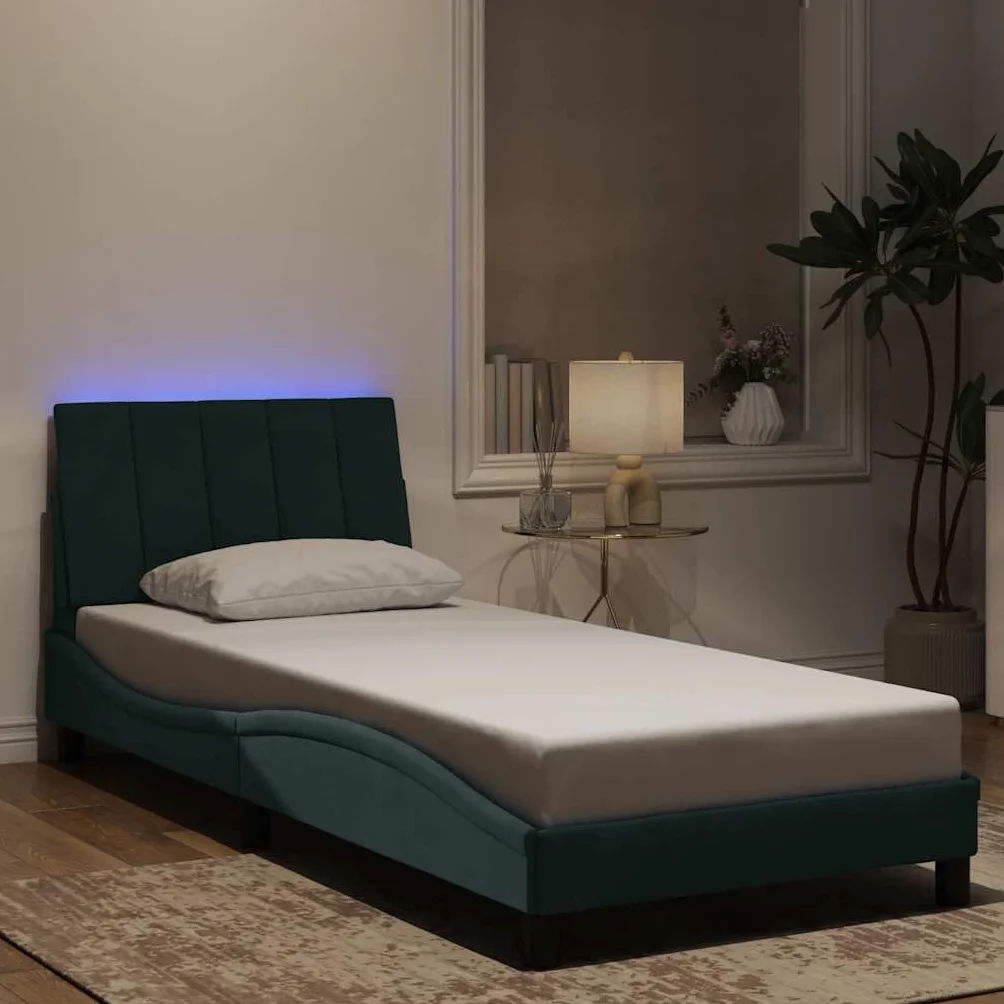 Cama de terciopelo LED, 90 x 200 cm, con forma de onda, para jóvenes y invitados, marco de madera de metal, montaje