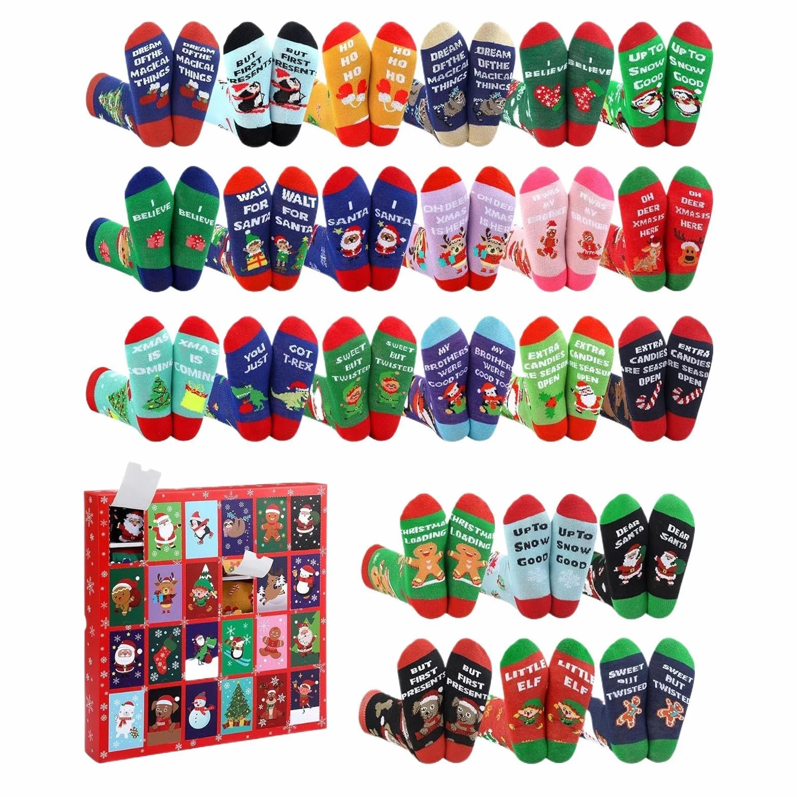 Calendario De Adviento Para Adultos Calcetines Crew Cálidos Y | Calendario De Cuenta Regresiva De Calcetines Navideños Para Adolescentes Niños Niñas Vacaciones Festivales