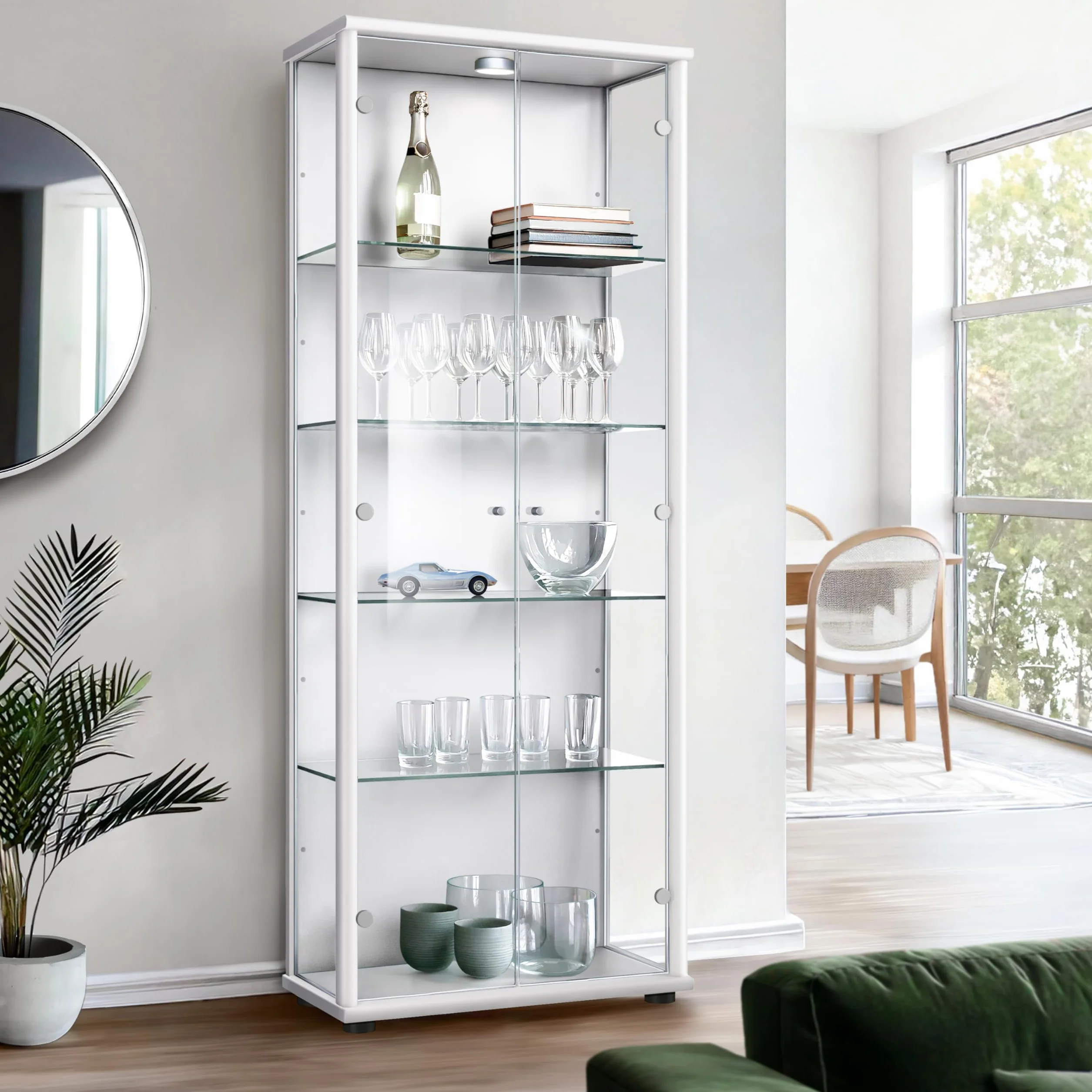 Vitrina de Cristal Blanca (176x67x33 cm) con 4 estantes de Cristal Regulables en Altura & LED - Vitrina Blanca Modelo Coche - Vitrina de colección