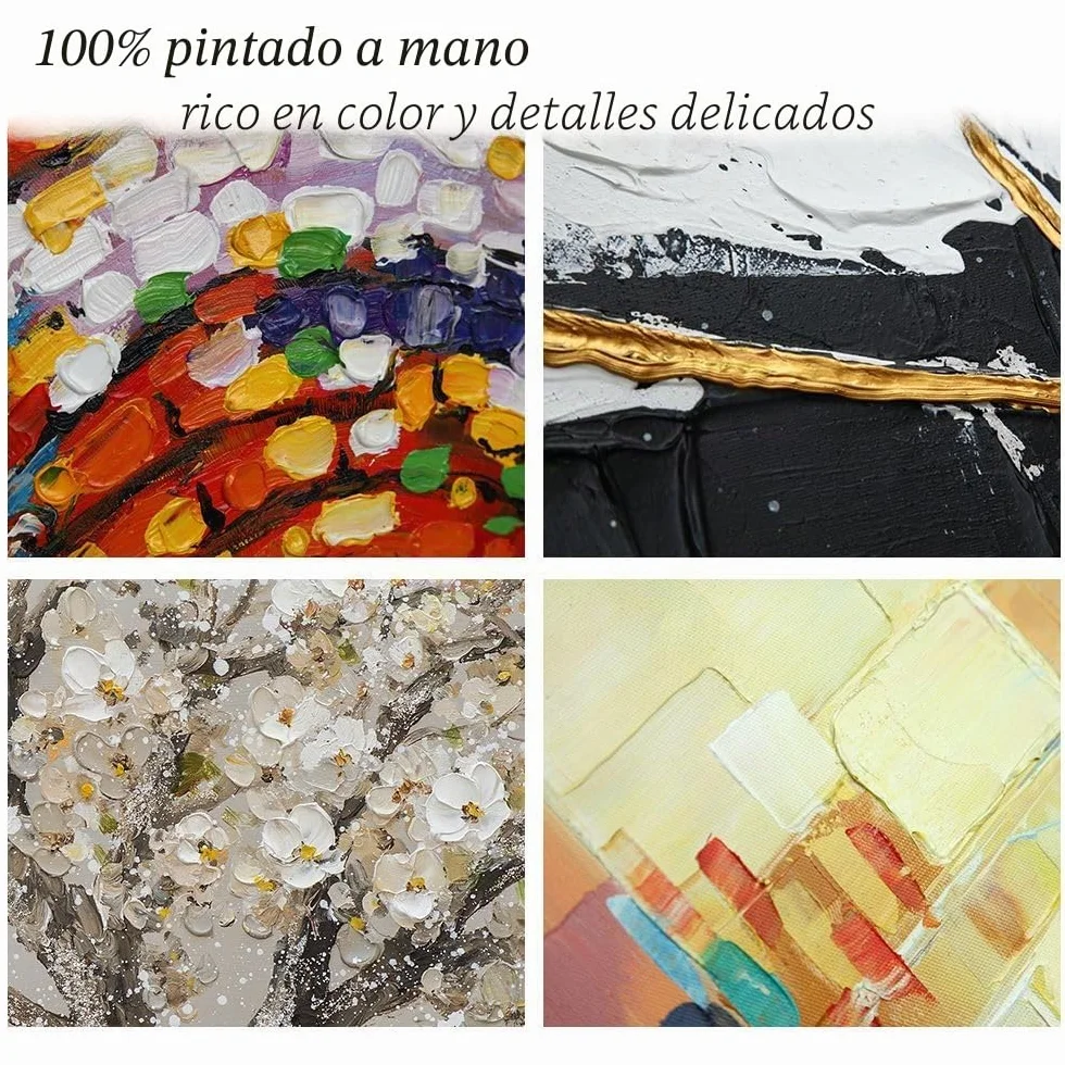 Genérico Cuadros Grandes Salon, Decoración De Pared De Arte Abstracto 100% Pintada A Mano, Pintura Al Óleo Ondulada Sobre Lienzo, Obra De Arte Con Textura Original Sin Marco, Estética Familiar,