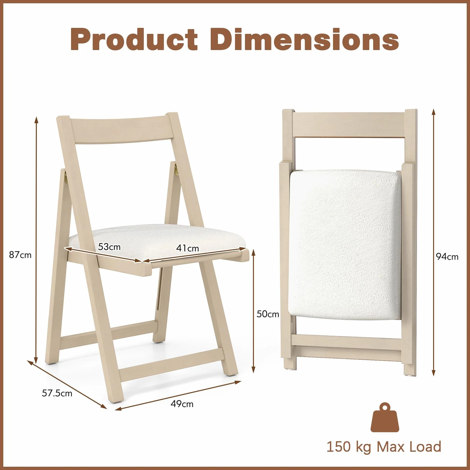 GIANTEX Juego de 2 Sillas de Comedor Plegables, Asiento Acolchado y Respaldo Inclinado, Estructura de Madera de Caucho, Carga hasta 150 kg, Sillas para Cocina, Salón (Beige)
