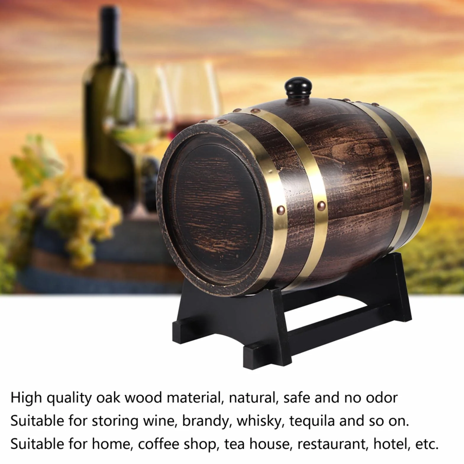Barril de Whisky de Madera, Barril de Envejecimiento de Roble de 3L con 4 Soportes Y Grifo, Barril de Vino Tinto para Cervecero Casero, Destilador, Envejecimiento de Cócteles, Adecuado para Whisky, Ce