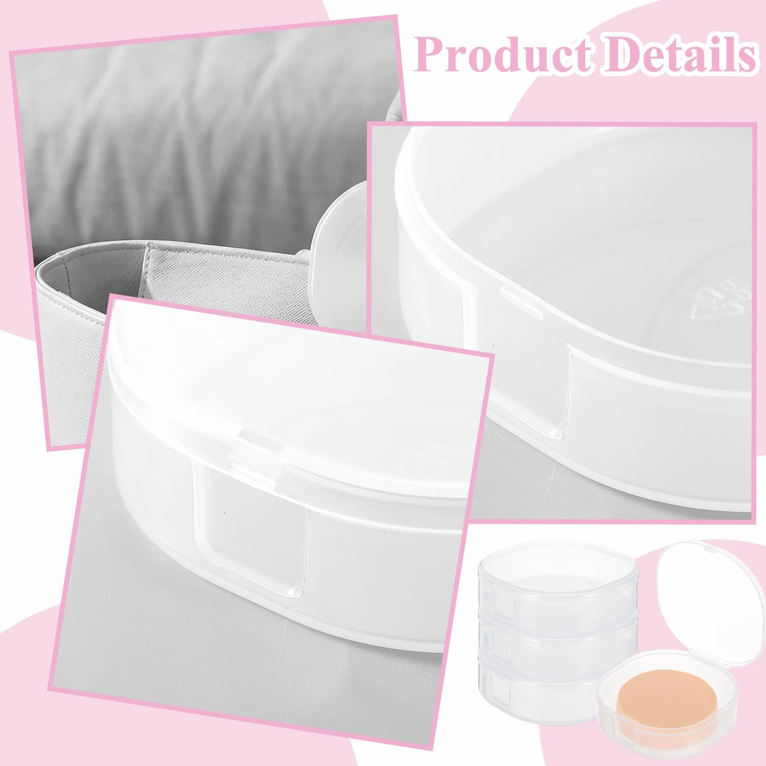 Qianyu 4 piezas portátil redondo soporte plástico cosméticos almohadillas de algodón contenedor de viaje dispensador esponja maquillaje transparente caja almacenamiento