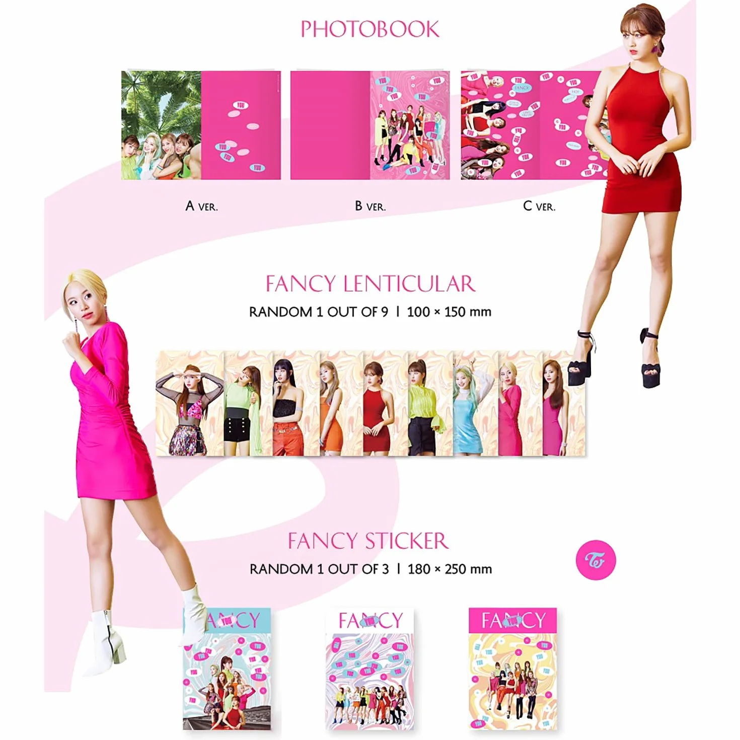 TWICE FANCY YOU C ver. CD + Photobook + Photocards + Sticker + 2 Pin Badges