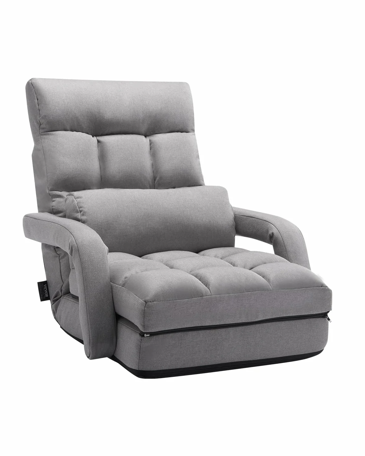 VEVOR Silla de Suelo, Sillón de Suelo con 5 Posiciones Ajustables y Respaldo, Sillón Plegable con Reposabrazos para Adultos, Sofá Cama con Cojín de Respaldo para Sala de Estar y Dormitorio, Gris