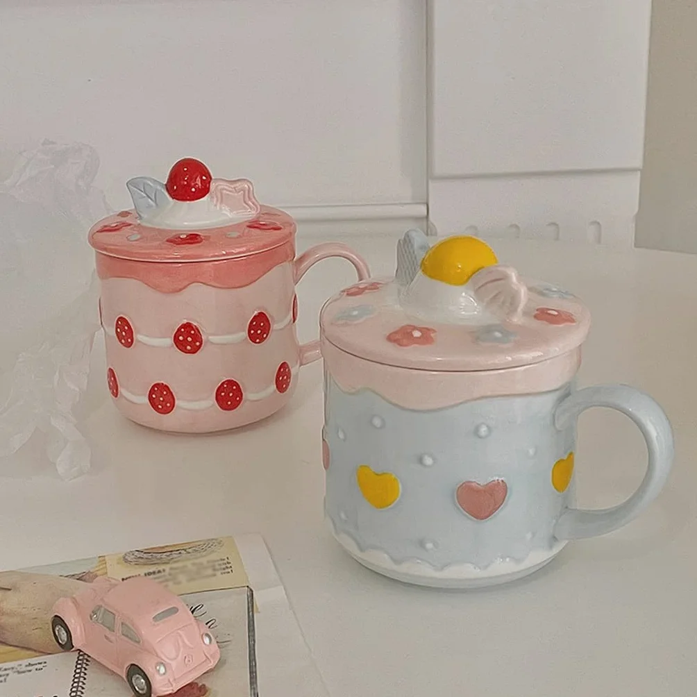 Taza de café de cerámica Taza de cerámica Taza Divertida Mujer con Tapa Cuchara Taza de Agua para el hogar Taza de café Estudiante Desayuno Taza de Leche (C)
